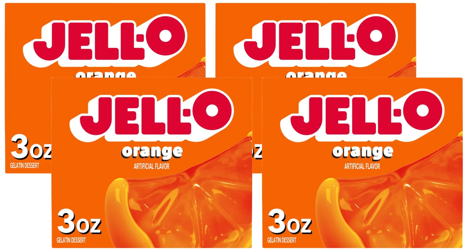 Jell-O Orange Gelatin Dessert Mix (3 oz Box) (Pack of 4)
