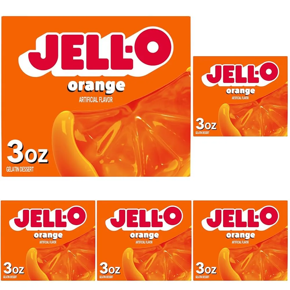 Jell-O Orange Gelatin Dessert Mix, 3 oz Box (Pack of 5)
