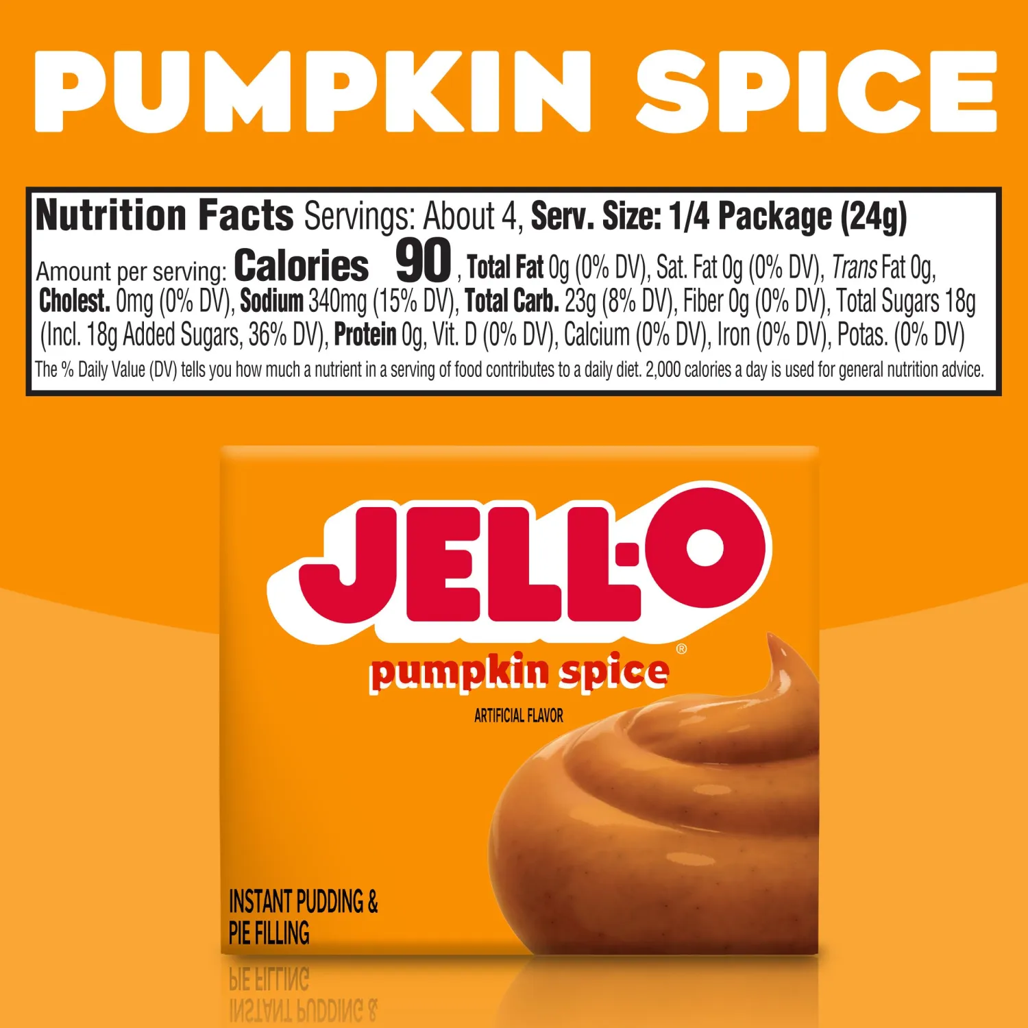Jell-O Pumpkin Spice Artificially Flavored Instant Pudding & Pie Filling Mix, 3.4 oz Box