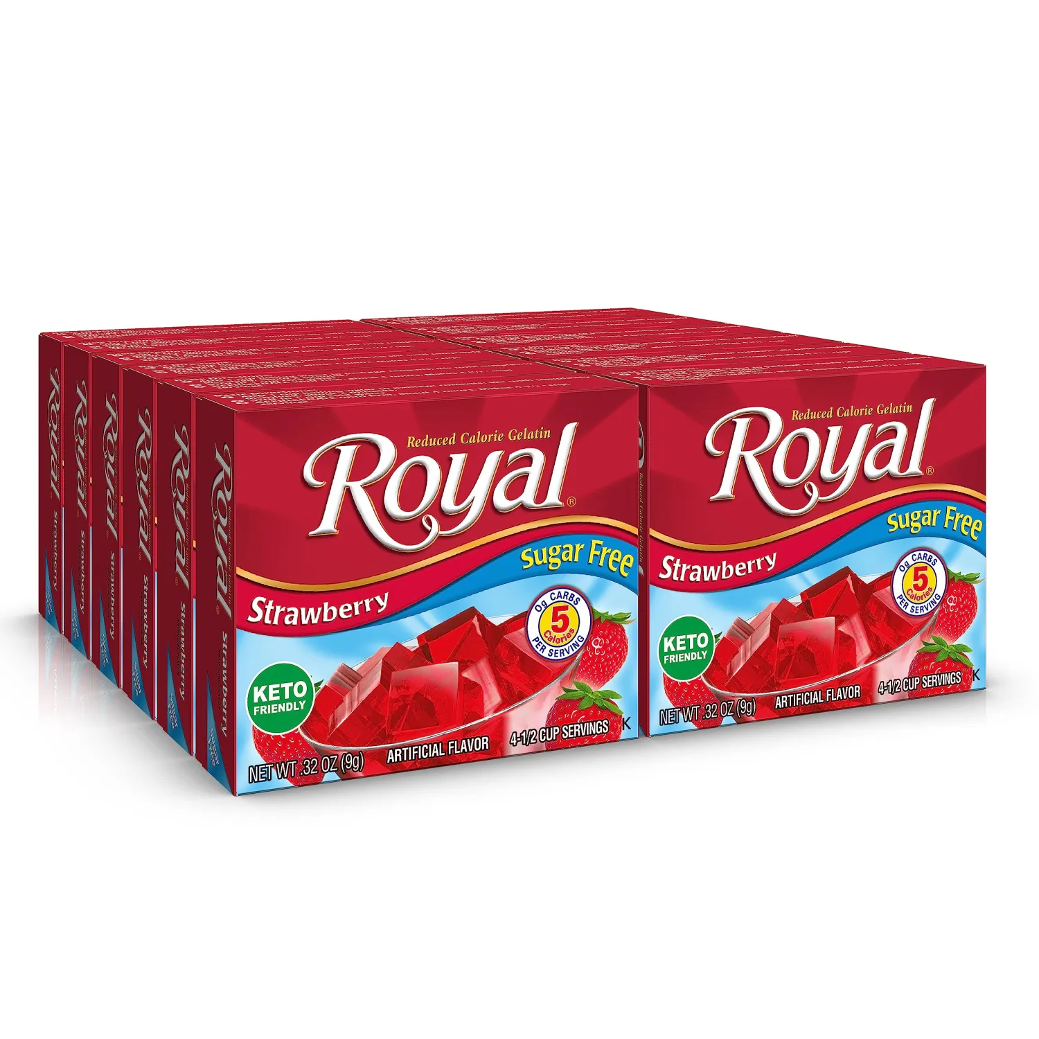 Royal Strawberry Gelatin Dessert Mix, Sugar Free and Carb Free,0.32 0z (Pack of 12)