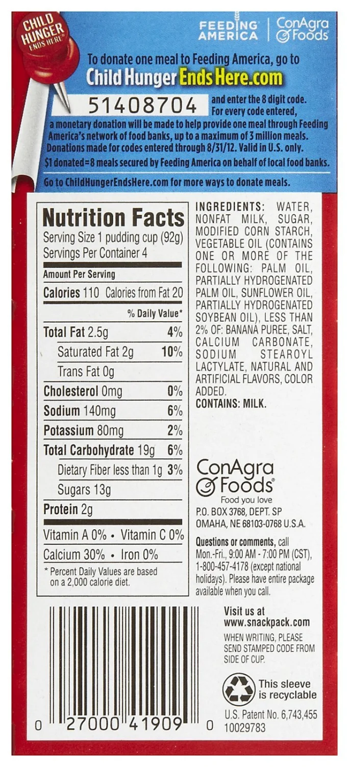 Hunt's Snack Pack Banana Cream Pie Pudding, 4 ct, 3 pk