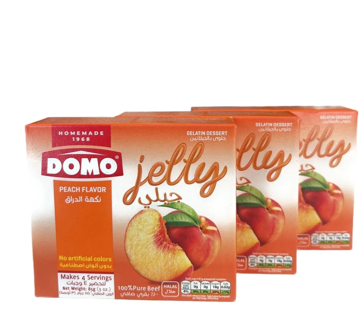 DOMO's Halal Peach Gelatin Dessert Mix, 3 oz. (Pack of 3)