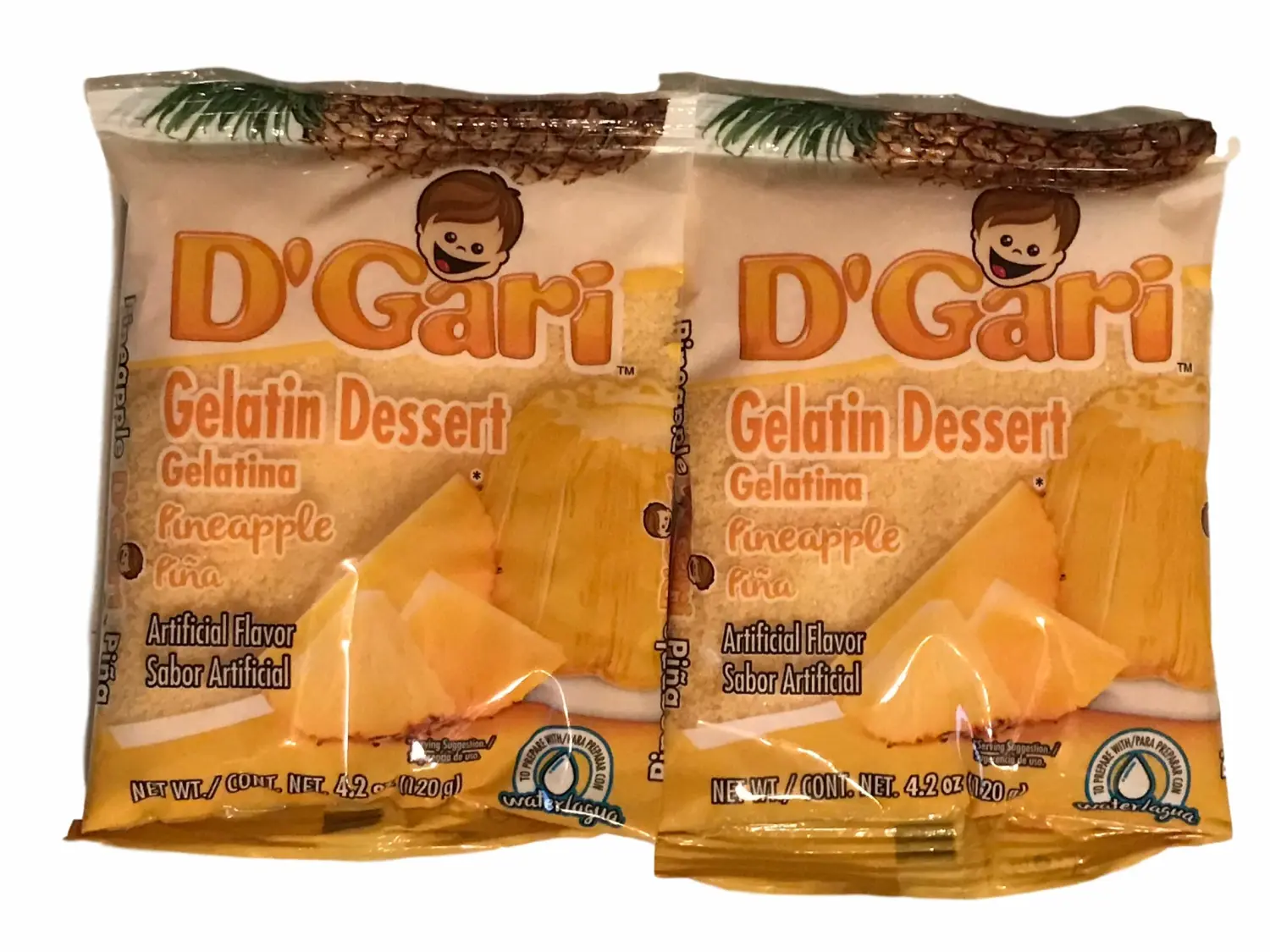 D Gari pack of 2 Piña Gelatin 4.2oz, Prepare with water, Quick Snacks, Pineapple Dessert, Gelatin, Mix, Mexico, Powder