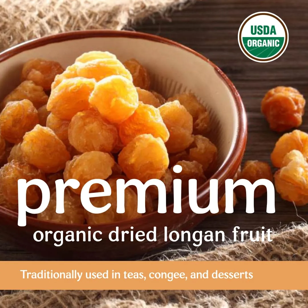 Clear Source Herbs Organic Dried Longan Fruit (Longan Arillus, Long Yan Rou) – USDA Certified Organic – Herbal Tea, Decoctions, Congee & Traditional East Asian Wellness Ingredient – Lab-Tested