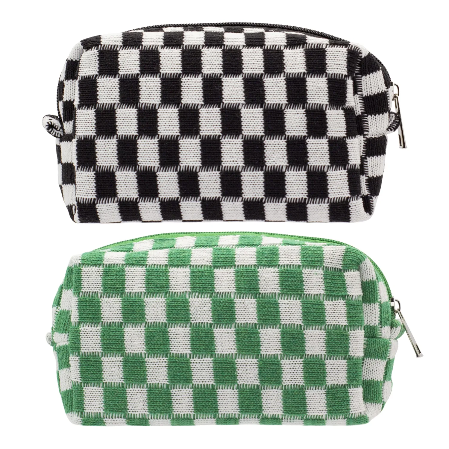 PAZIMIIK Checkered Makeup Bag for Purse Portable Zipper Make Up Pouch Small Cosmetic Case for Travel Accessories (2PCS Black Green)