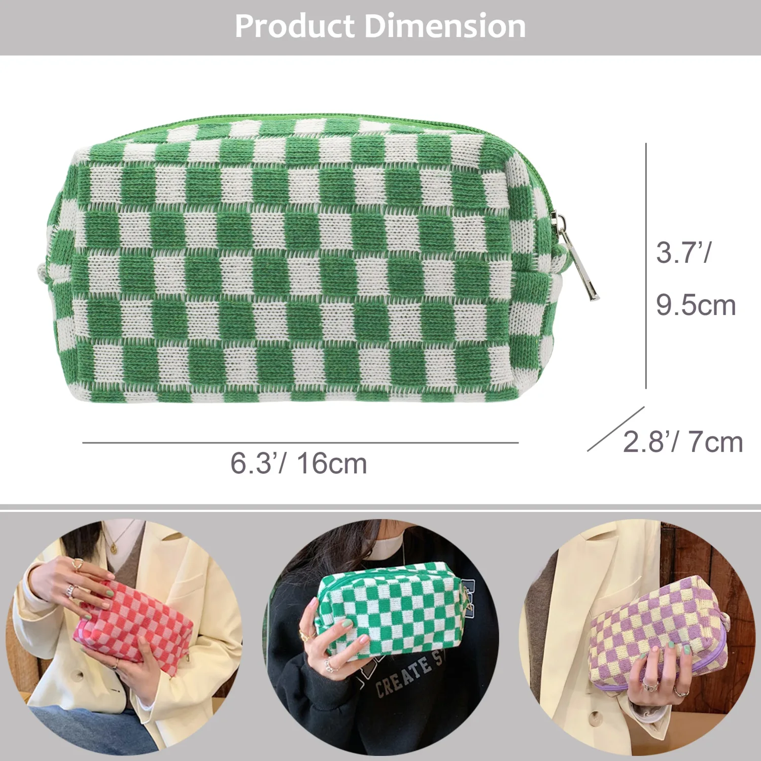 PAZIMIIK Checkered Makeup Bag for Purse Portable Zipper Make Up Pouch Small Cosmetic Case for Travel Accessories (2PCS Black Green)