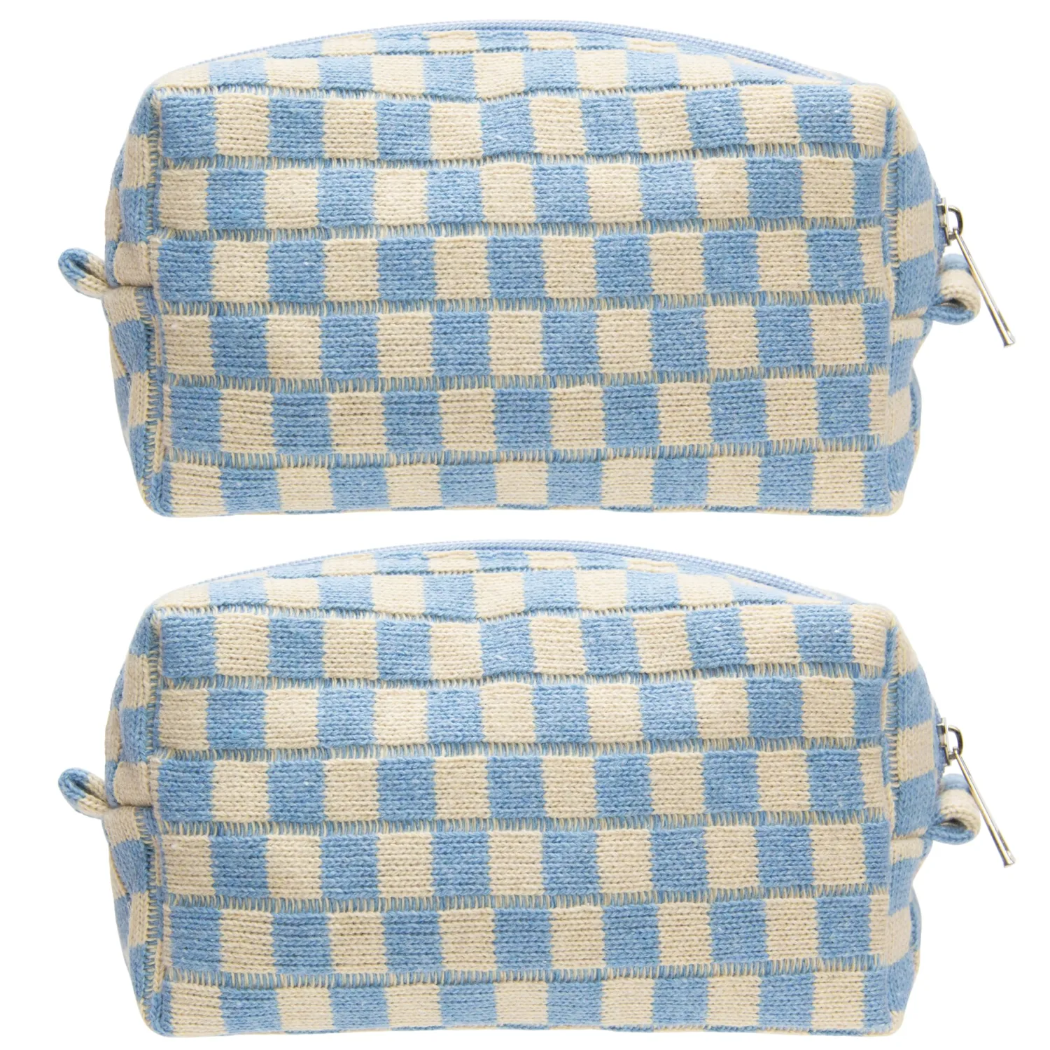 PAZIMIIK 2PCS Checkered Makeup Bag for Purse Portable Zipper Make Up Pouch Small Cosmetic Case for Travel Accessories Blue Beige
