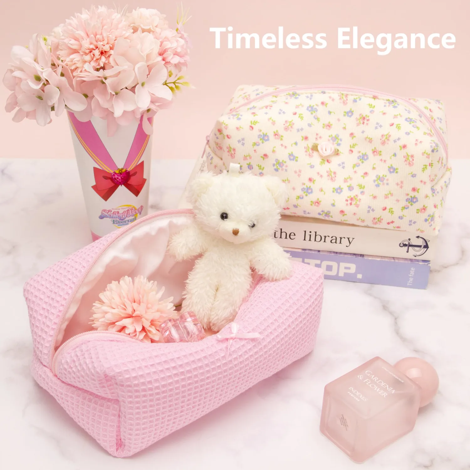 PAZIMIIK Cozy Makeup Bag Travel Cosmetic Bag for Women Soft Toiletry Bag Aesthetic Makeup Organizer Portable Large Zipper Pouch for Skincare Beauty Accessories Brushes Walffle Check Pink