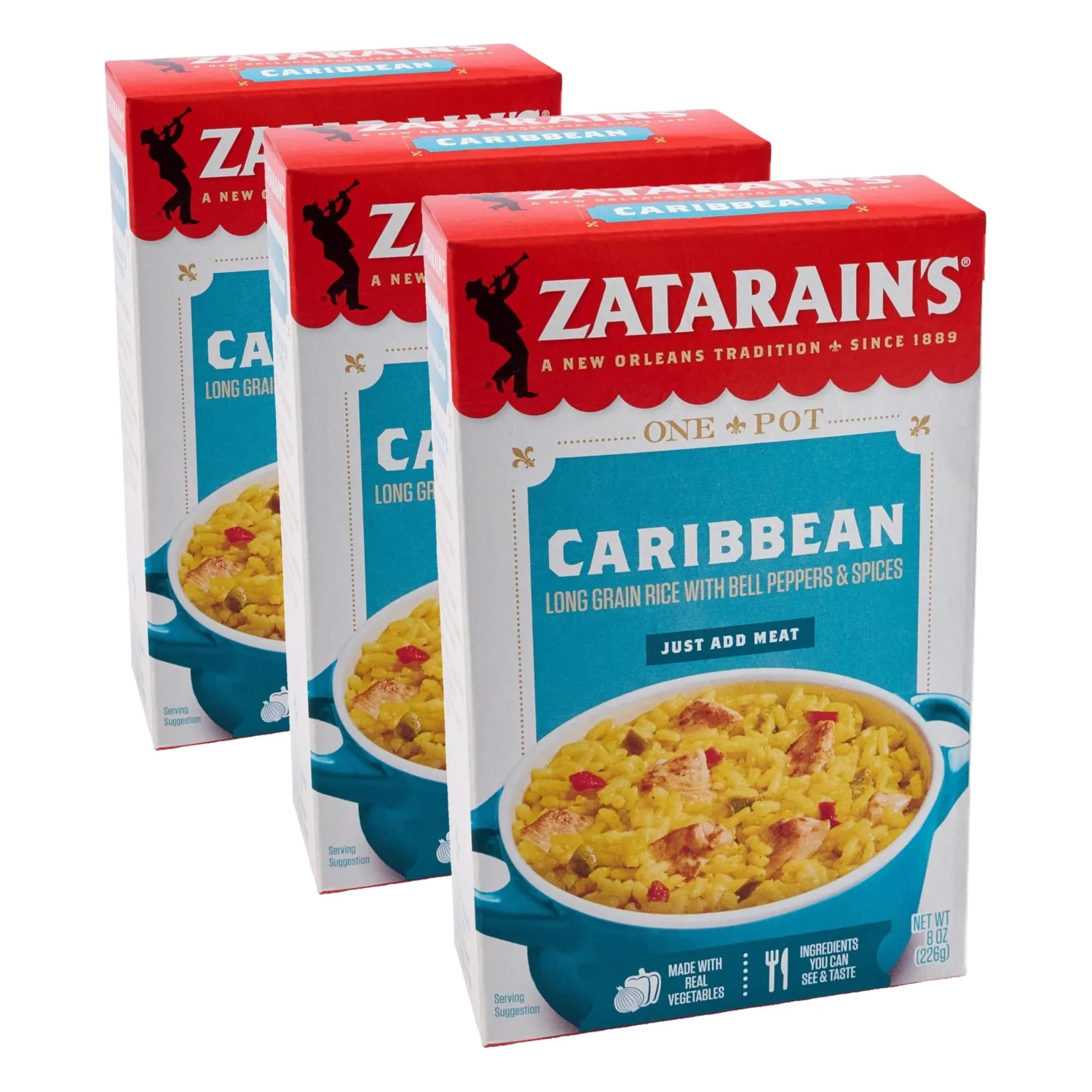 Zatarain’s Rice Mix, Caribbean, Flavorful Side Dish or Base for Meals, Long Grain Rice Mix, One Pot Meals, Just Add Meat, Made with Real Vegetables, Ingredients You Can See & Taste, No MSG Added, 8 oz