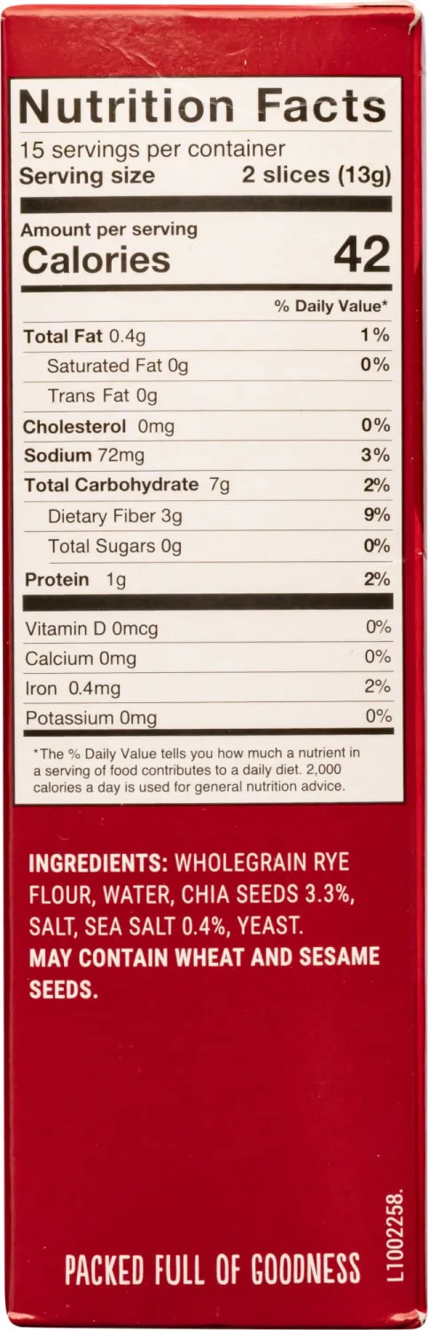 Finnish Crisp Imported Sourdough Rye Crispbread Thins with Chia Seeds & Sea Salt, Original Nordic Recipe, Thin & Crispy Whole Grain Rye Crackers, High Fiber Plant Based Vegan Flatbread Crisps, Non GMO Kosher, 6.8 oz (195g)