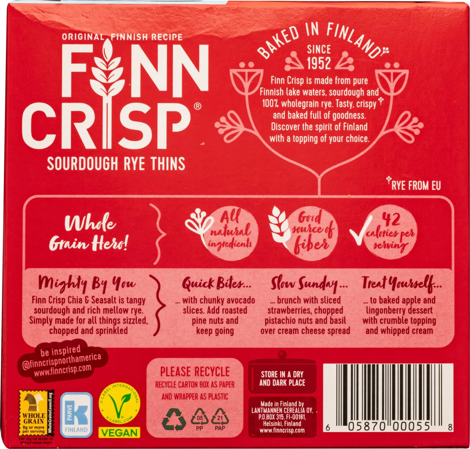 Finnish Crisp Imported Sourdough Rye Crispbread Thins with Chia Seeds & Sea Salt, Original Nordic Recipe, Thin & Crispy Whole Grain Rye Crackers, High Fiber Plant Based Vegan Flatbread Crisps, Non GMO Kosher, 6.8 oz (195g)