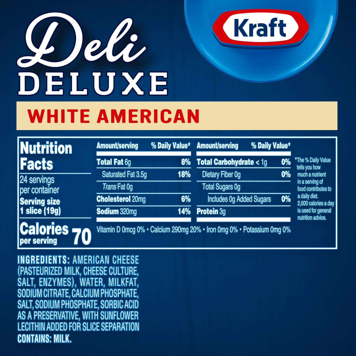 Kraft Deli Deluxe White American Cheese Slices (24 ct Bag)
