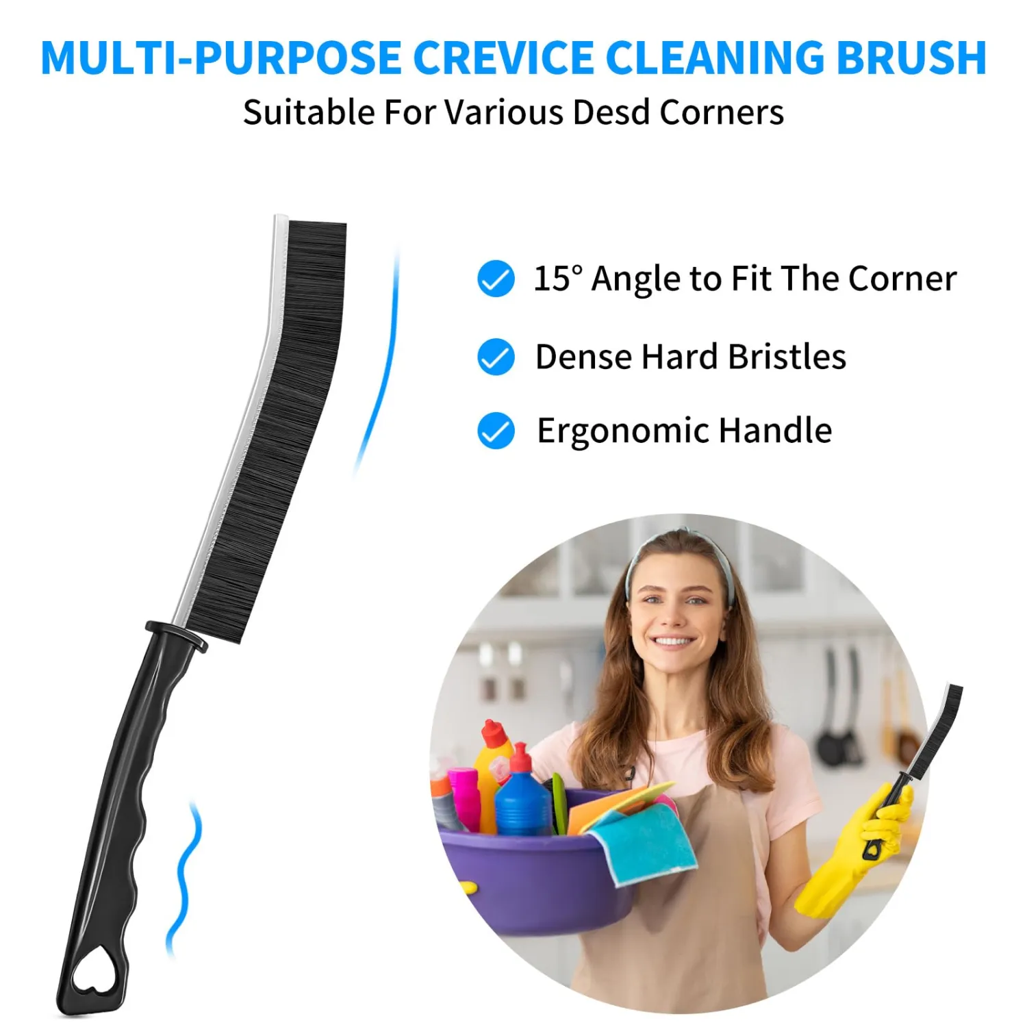 4TH Multi-Purpose Hard Bristle Crevice Cleaning Brush -Deep Cleaning Essential Tool for Household Use -Versatile, Durable, Thin Brush to Clean Narrow Spaces -6 Pcs, Black