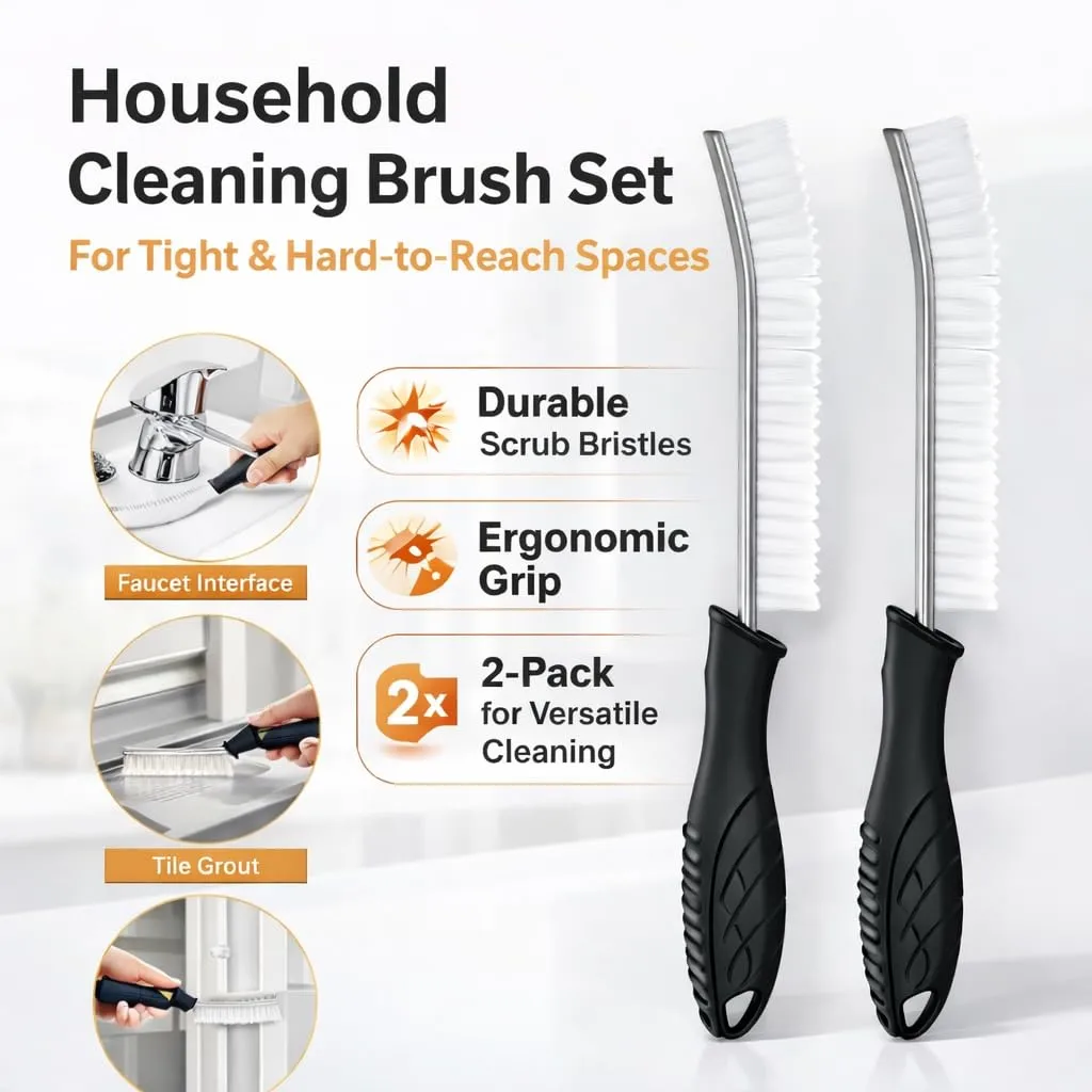 Household Cleaning Brush Set - Durable Scrub Brushes for Kitchen, Bathroom & Home Cleaning(2-Pack)