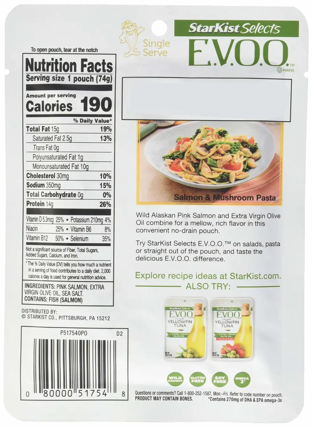 StarKist Selects E.V.O.O. Wild-Caught Pink Salmon - 2.6 oz Pouch