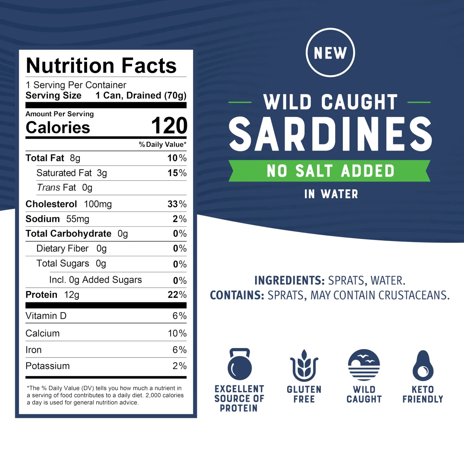 Bumble Bee Sardines in Water with No Salt Added, 3.75 oz Tin - Wild Caught, Gluten Free, Keto, Kosher, Clean Ingredients (Pack of 6)