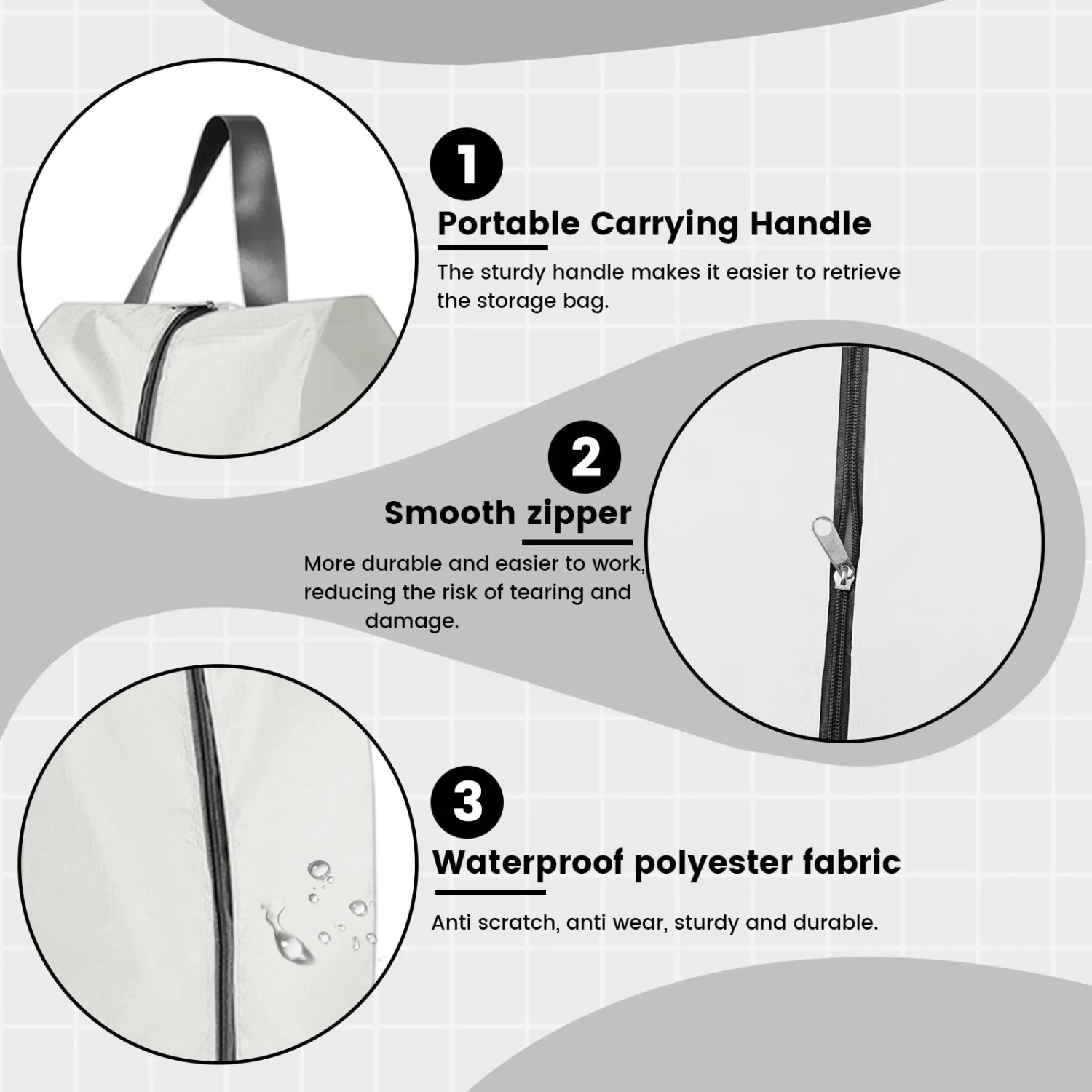 3 Pack Folding Shoe Bags for Travel with Zipper Closure, Waterproof Shoe Storage Bag with Handle, Washable Shoe Organizers Packing Cubes for Gym Women Men (Cream)