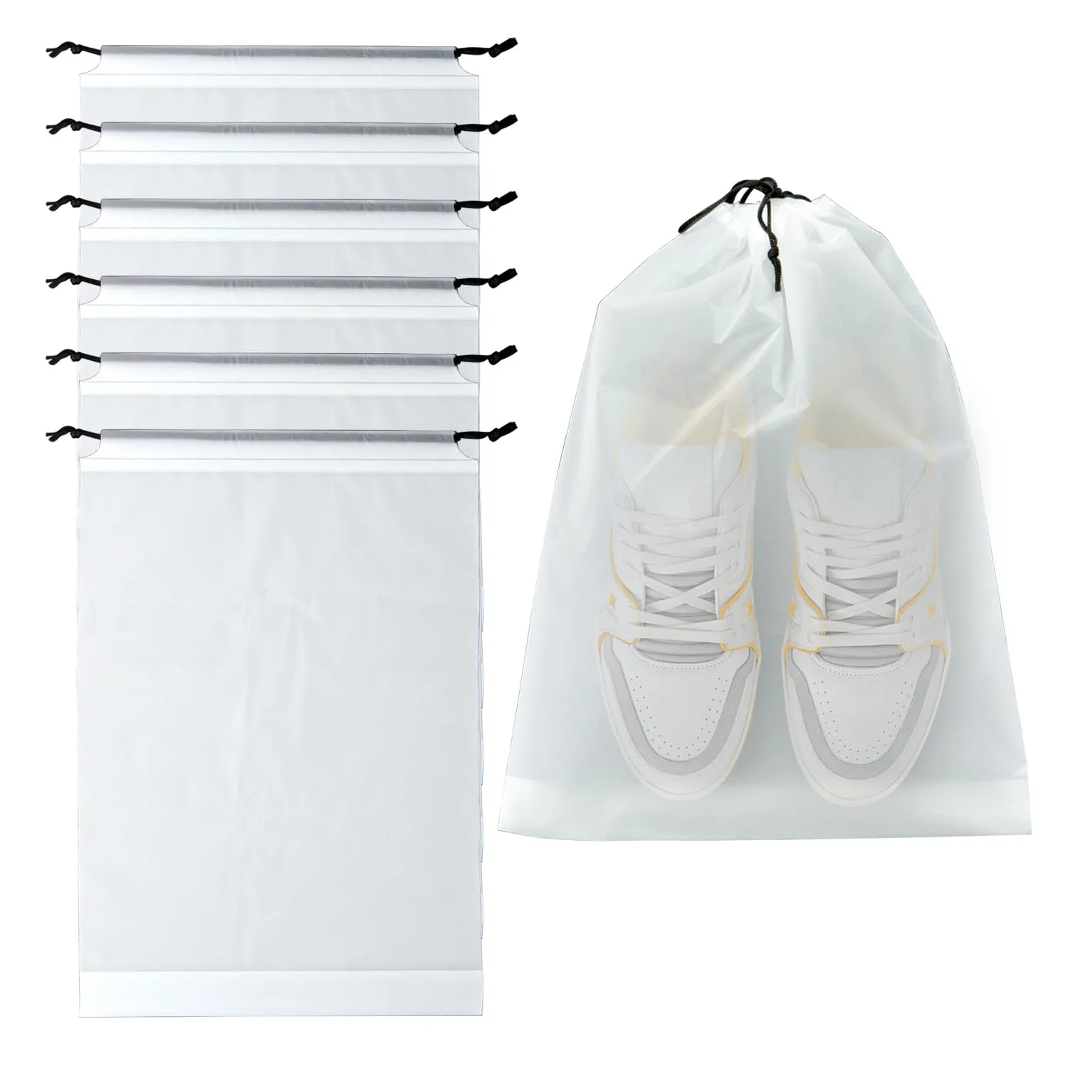 6 Pack Clear Drawstring Travel Shoe Bags, Large Size Transparent Storage Organizer for Men Women