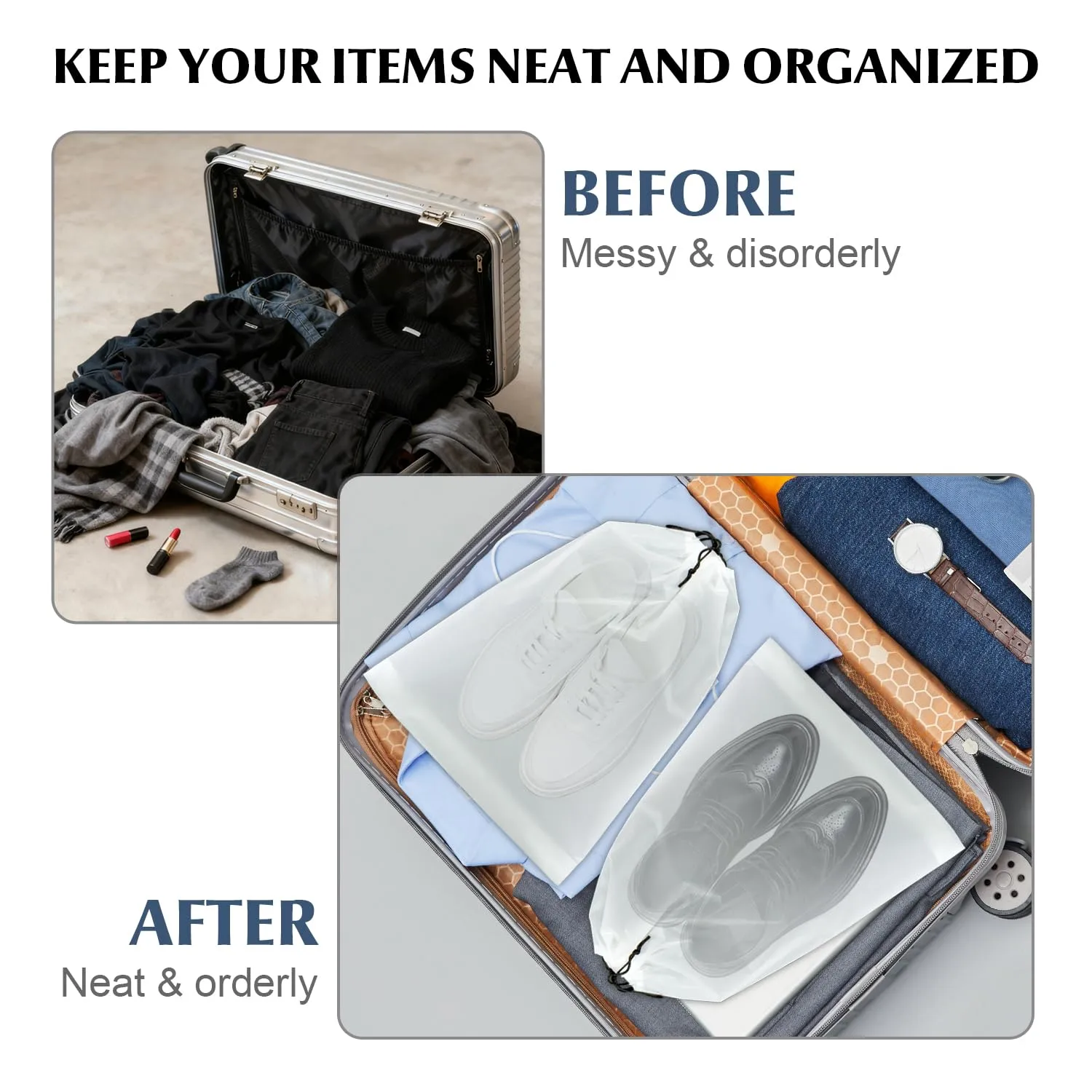 6 Pack Clear Drawstring Travel Shoe Bags, Large Size Transparent Storage Organizer for Men Women