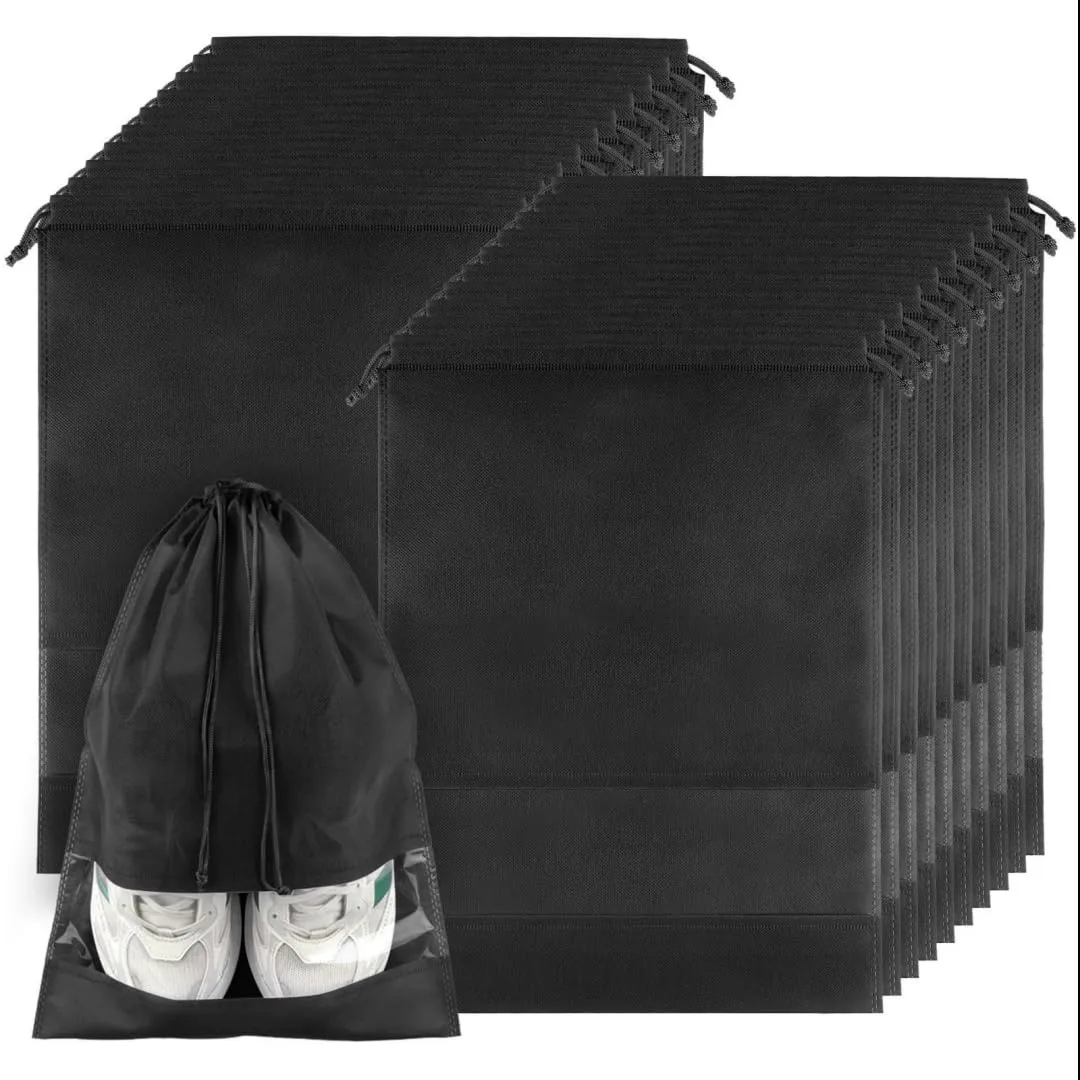 10 Pack Large Shoe Bags for Trave,Portable Shoe Bags with Clear Window, Dustproof Drawstring Travel Essentials Shoe Storage Bags for Men & Women