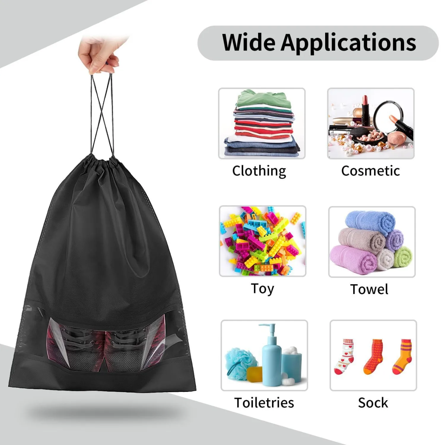 10 Pack Large Shoe Bags for Trave,Portable Shoe Bags with Clear Window, Dustproof Drawstring Travel Essentials Shoe Storage Bags for Men & Women