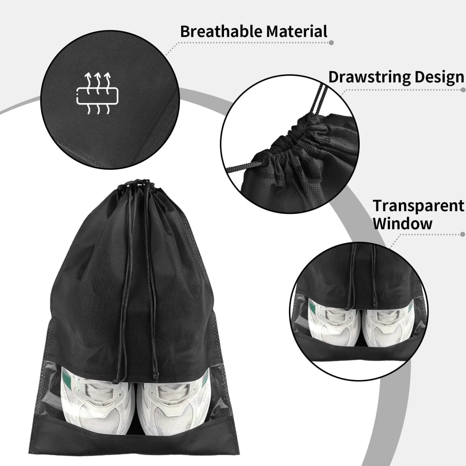 10 Pack Large Shoe Bags for Trave,Portable Shoe Bags with Clear Window, Dustproof Drawstring Travel Essentials Shoe Storage Bags for Men & Women