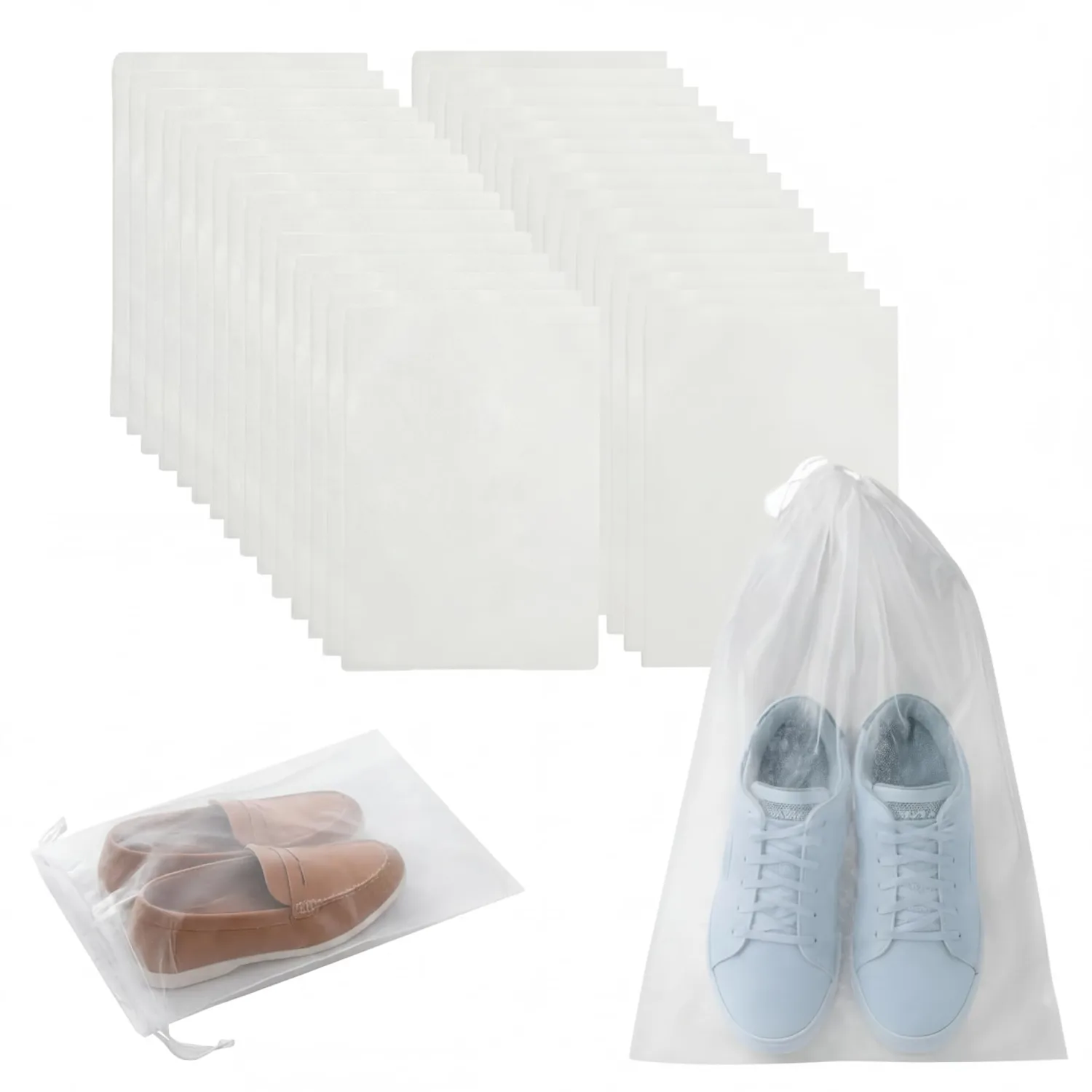 50 Pack Shoe Bags for Travel, 32x48cm Non-Woven Drawstring Shoe Storage Bags, Dustproof Shoe Organizers for Closet, Reusable Shoe Pouches for Travel & Home Storage