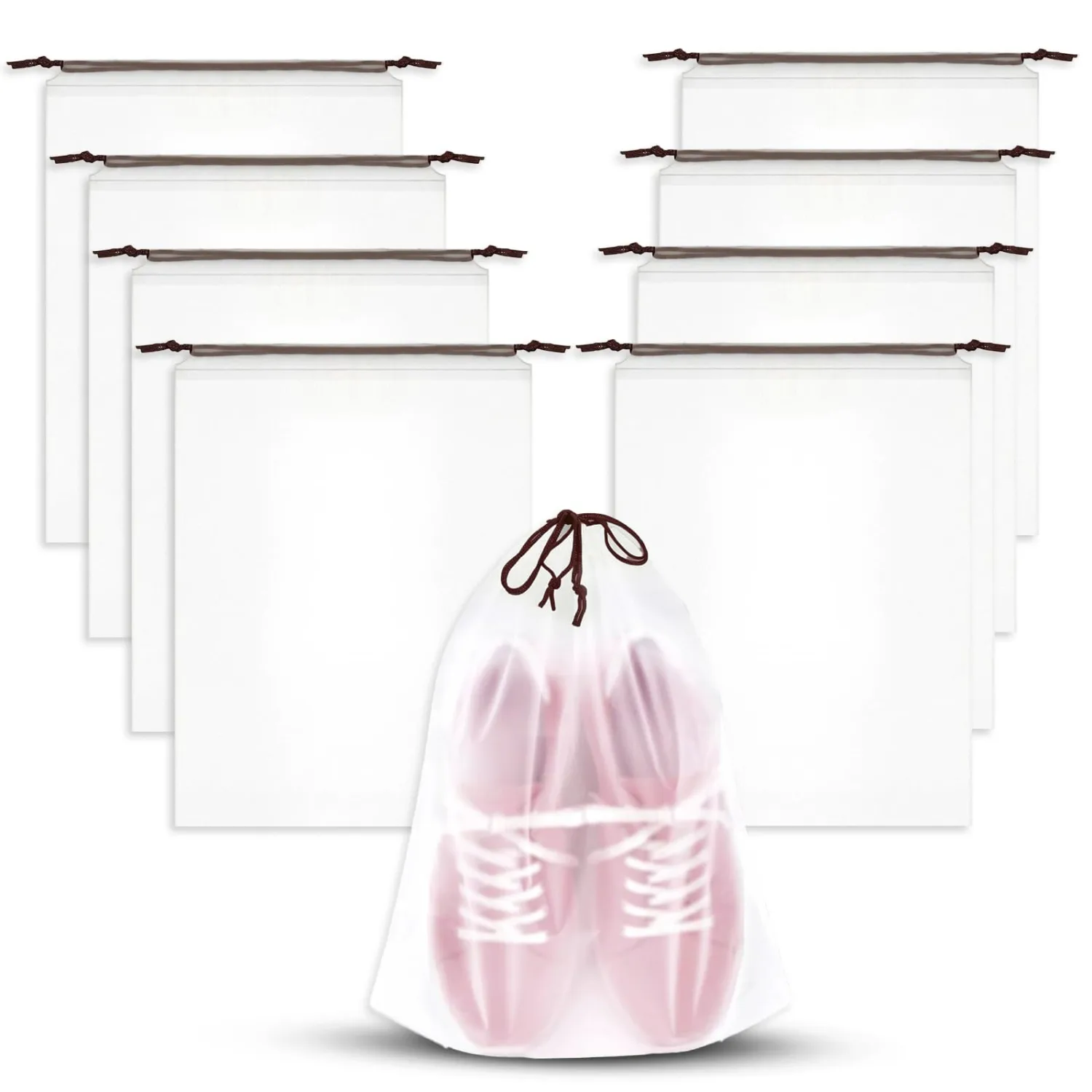 8 Pack Waterproof Travel Drawstring Shoe Bags, Clear Travel Essentials Drawstring Shoe Storage Bags (15.7" x 11.8"), Waterproof, Portable Shoe Storage for Packing Travel Essentials for Men & Women