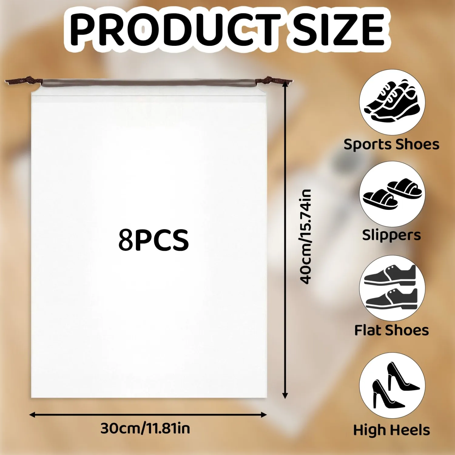 8 Pack Waterproof Travel Drawstring Shoe Bags, Clear Travel Essentials Drawstring Shoe Storage Bags (15.7" x 11.8"), Waterproof, Portable Shoe Storage for Packing Travel Essentials for Men & Women
