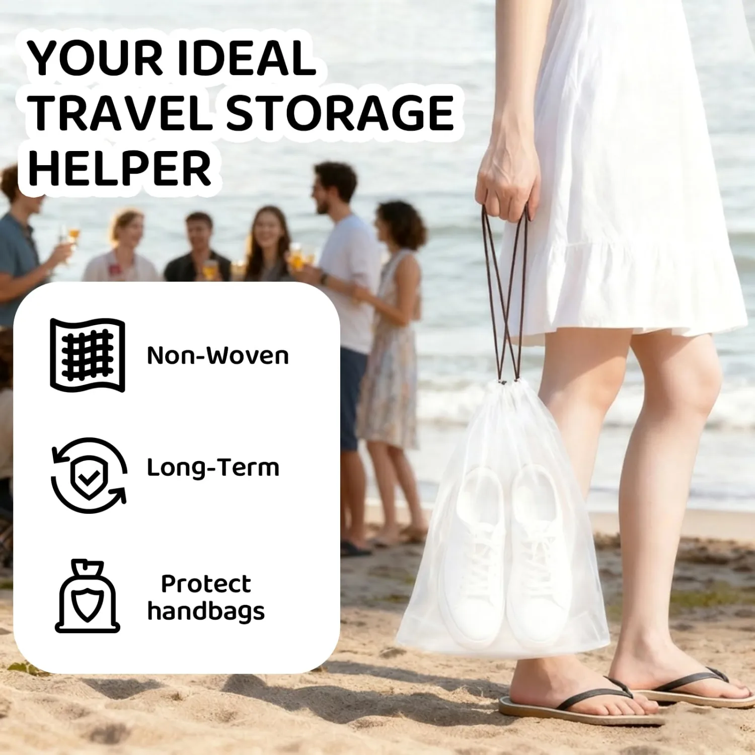 8 Pack Waterproof Travel Drawstring Shoe Bags, Clear Travel Essentials Drawstring Shoe Storage Bags (15.7" x 11.8"), Waterproof, Portable Shoe Storage for Packing Travel Essentials for Men & Women