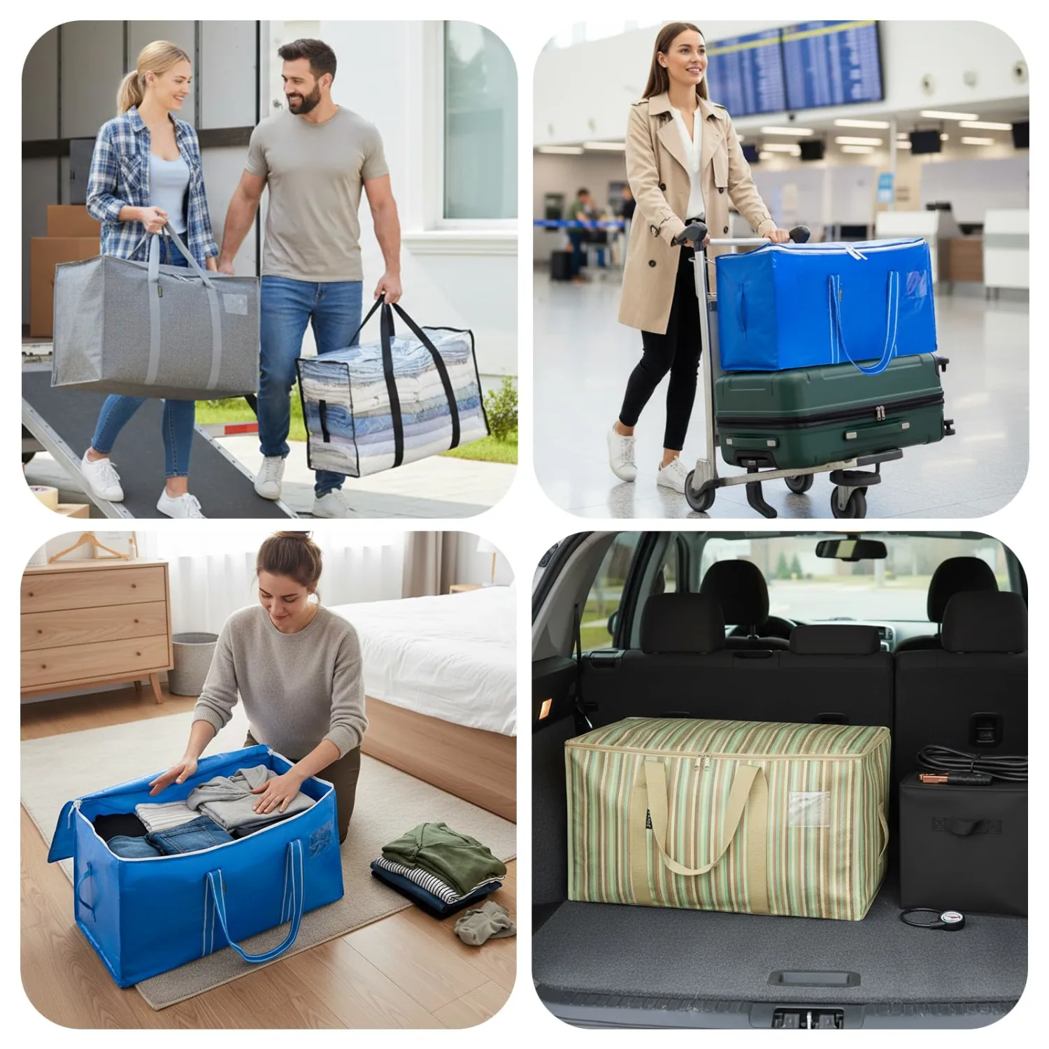 BALEINE 6-Pack Oversized Moving Bags with Reinforced Handles, Heavy-Duty Storage Tote for Clothes, Moving Supplies (Royal Blue, 6-Pack)