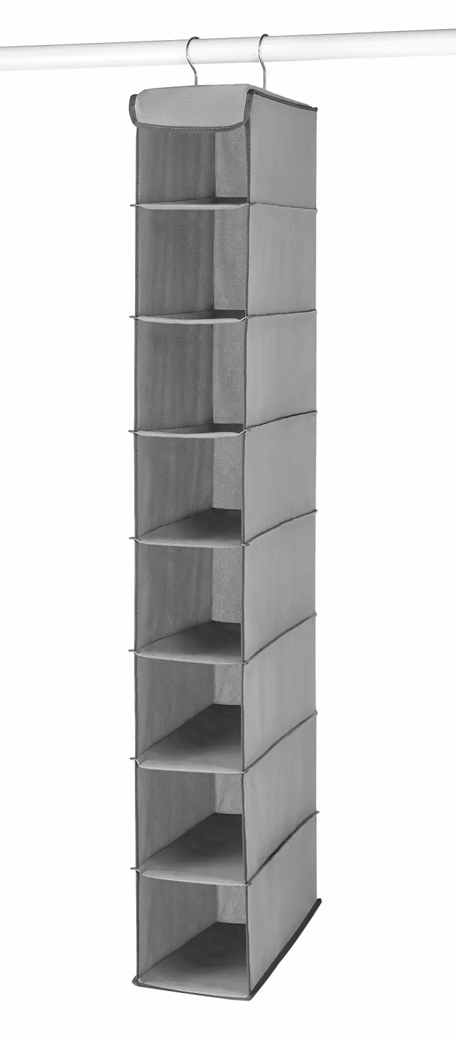 Whitmor Hanging Shoe Organizer, 8 Shelves-Hanging Closet Organizer, Hanging Shoe Rack for Small Closet, Hanging Shelves for Storage Shoes Clothes 11.5" D x 5.5" W x 41" H, Grey