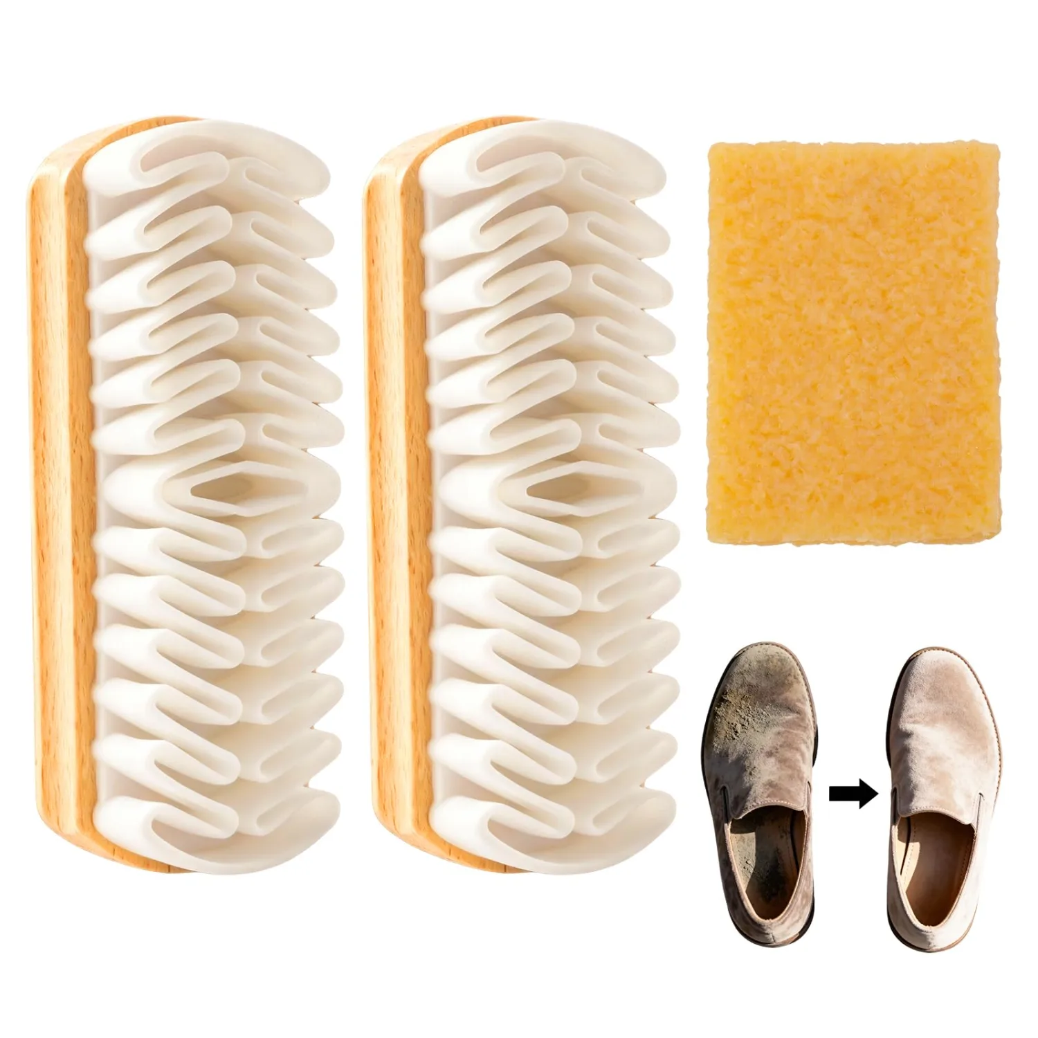 Suede Shoe Cleaner, Suede Eraser, Suede Brush, 3 Pack: 2 Brushes and 1 Eraser, Nubuck Cleaner Kit for Shoes, Boots, Bags