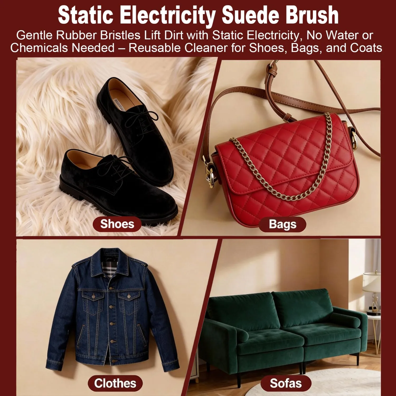 Suede Shoe Cleaner, Suede Eraser, Suede Brush, 3 Pack: 2 Brushes and 1 Eraser, Nubuck Cleaner Kit for Shoes, Boots, Bags