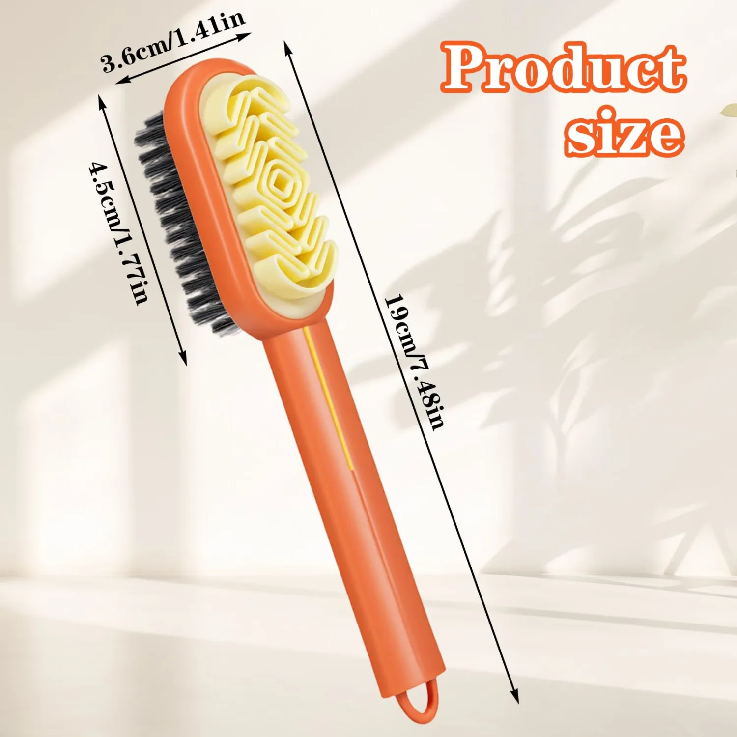 2 in 1 Multifunctional Shoe Brushes, Orange Long Handle Shoe Cleaning Tools Supplies Soft Plastic Bristles 360° Thorough Cleaning for Suede & Nubuck Cleaning