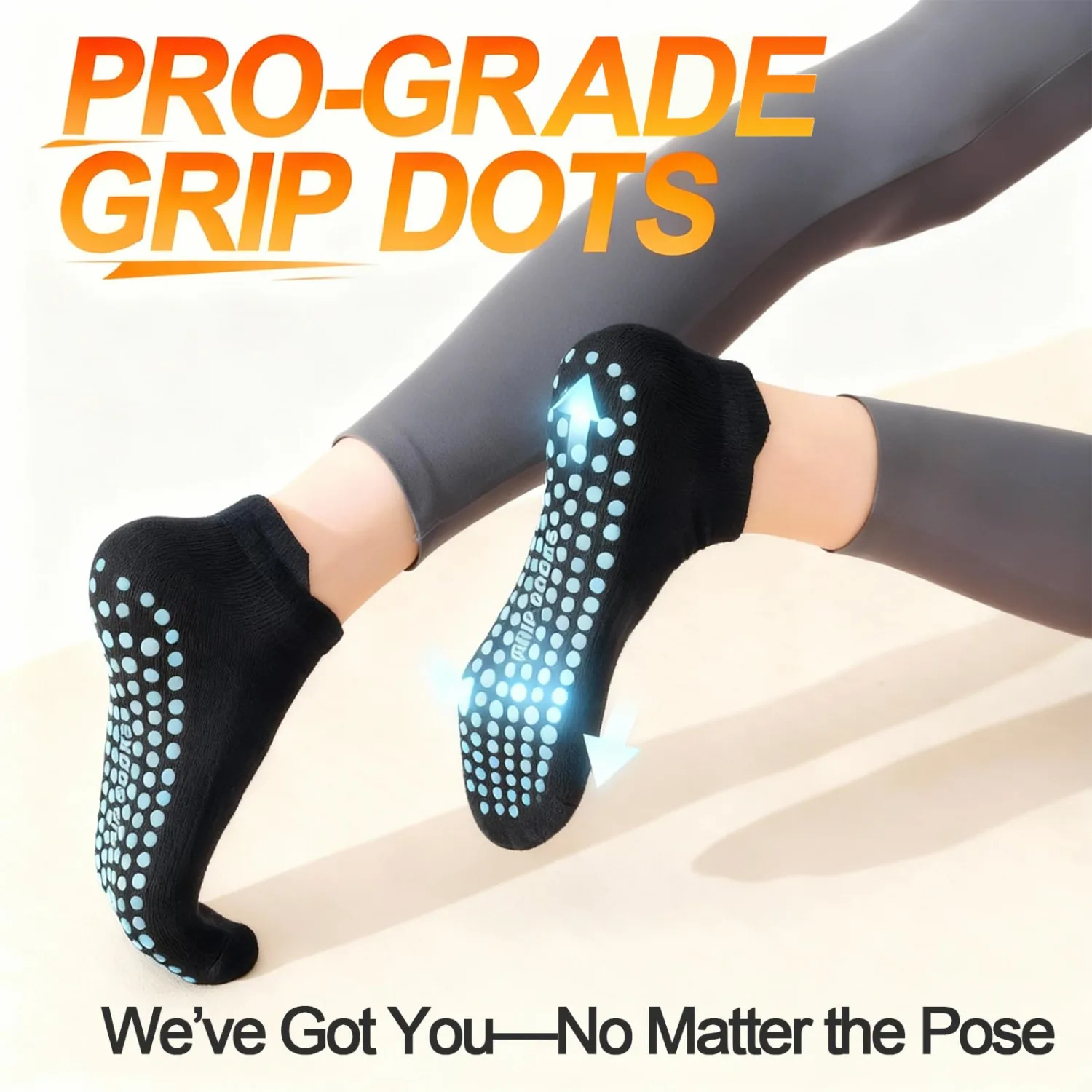 5 Pairs Pilates Socks with Grips for Women Non Slip Grip Yoga Crew Socks for Barre Hospital Barefoot Workout