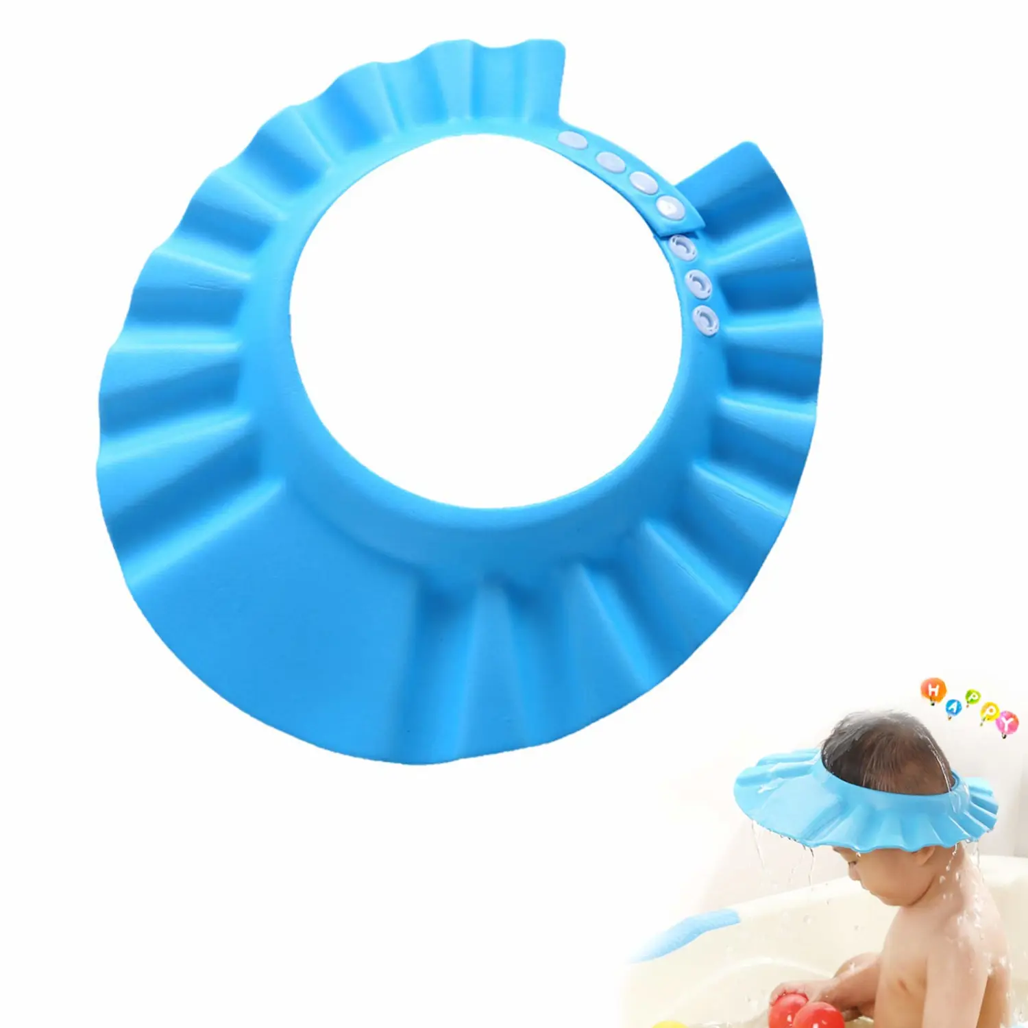 MYUBWTF Blue Baby Shower Cap, Bath Shampoo Cap Hat，Soft Hat Adjustable Visor Cap，Protect your eyes and face from water，Suitable for infants, children and pets from 0 to 12 years old
