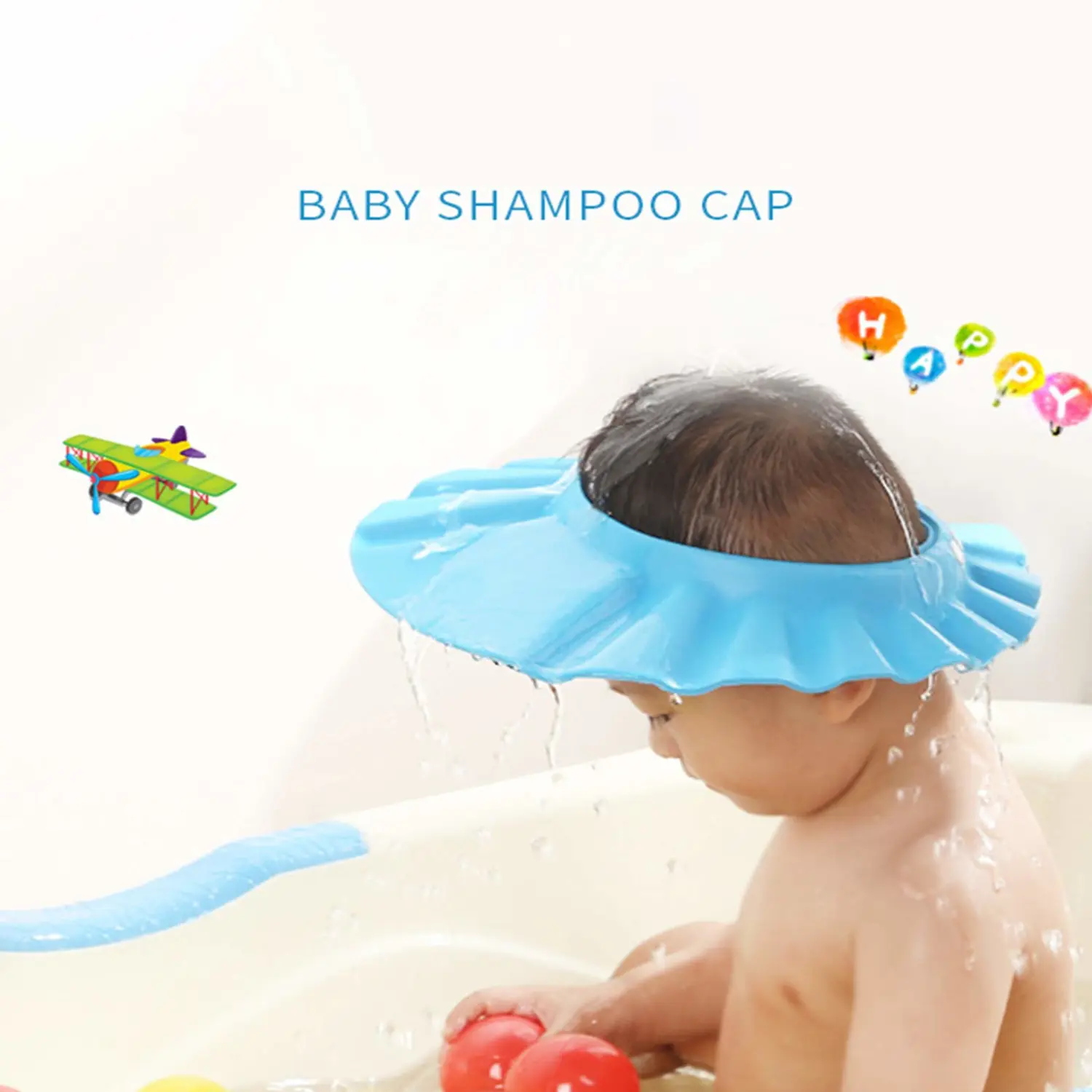 MYUBWTF Blue Baby Shower Cap, Bath Shampoo Cap Hat，Soft Hat Adjustable Visor Cap，Protect your eyes and face from water，Suitable for infants, children and pets from 0 to 12 years old
