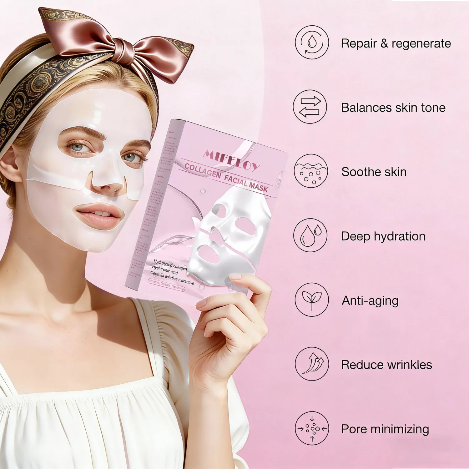 8 Pack Collagen Face Mask for Women, Deep Hydrating Hydrogel Sheet Mask, Skin Elasticity & Pore Minimizing Skincare, Moisturizing Jelly Gel Mask, Self Care Gift Set