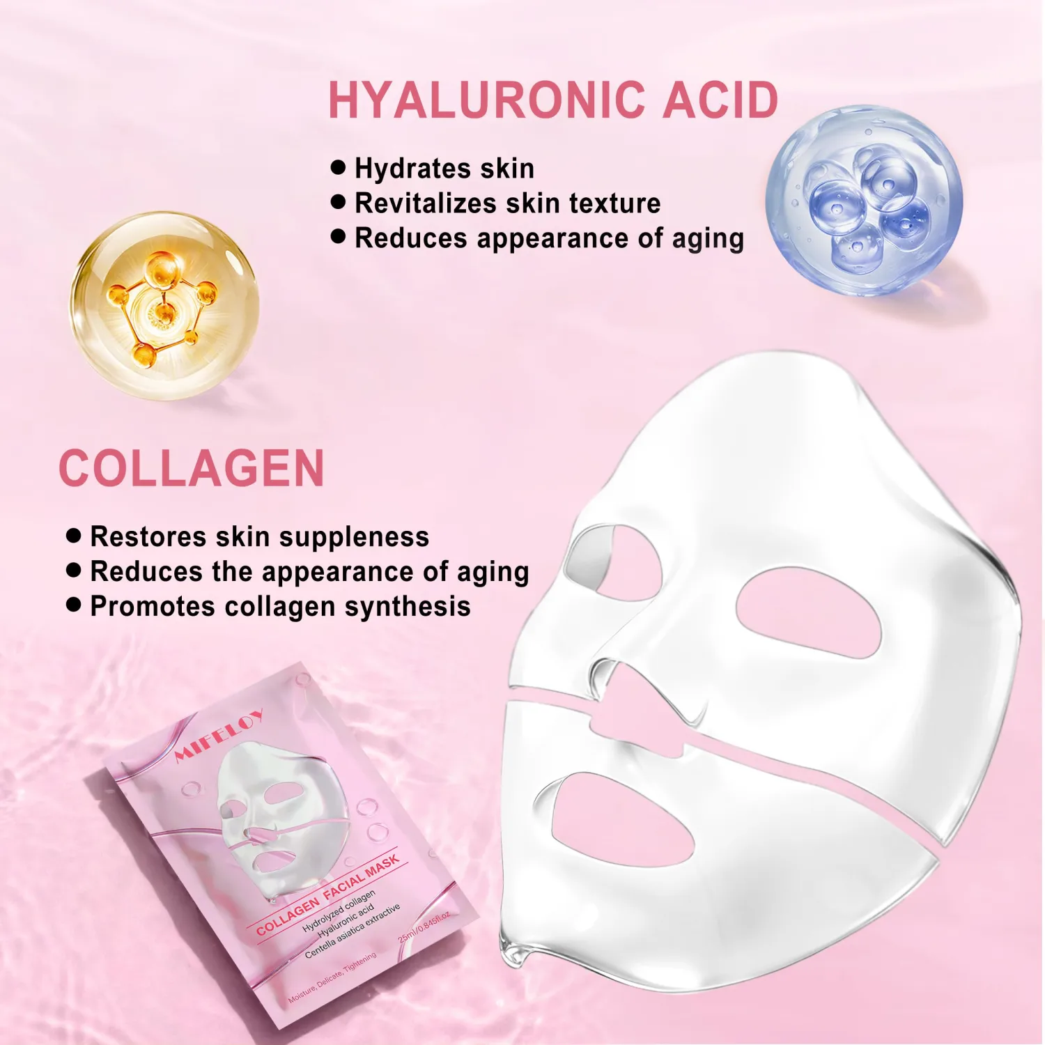 8 Pack Collagen Face Mask for Women, Deep Hydrating Hydrogel Sheet Mask, Skin Elasticity & Pore Minimizing Skincare, Moisturizing Jelly Gel Mask, Self Care Gift Set