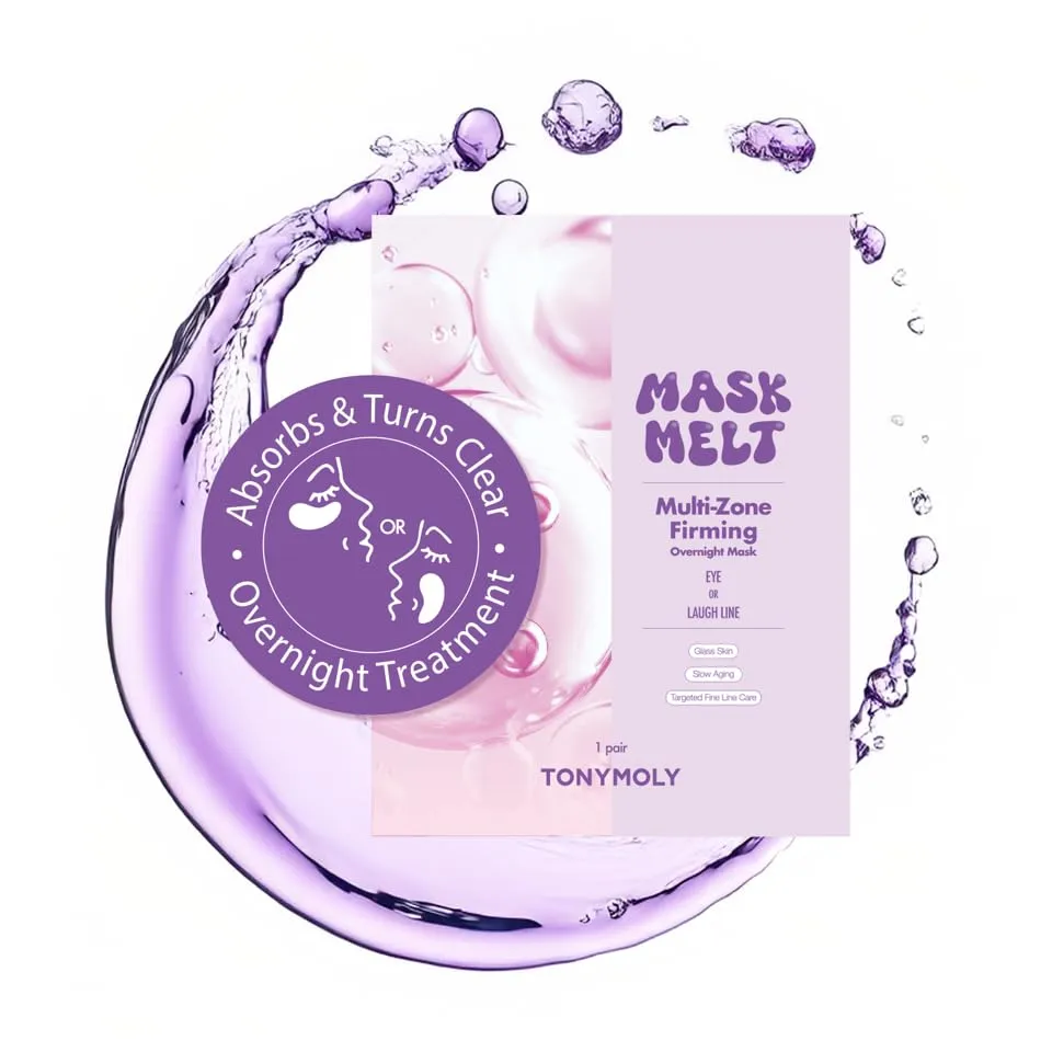 TONYMOLY Mask Melt Multi-Zone Targeted Hydrogel Patches – Eyes Or Smile Lines – Collagen + Peptides – Firming Overnight Care – 1 Pair