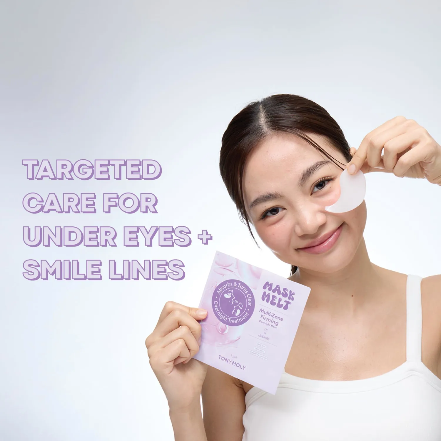 TONYMOLY Mask Melt Multi-Zone Targeted Hydrogel Patches – Eyes Or Smile Lines – Collagen + Peptides – Firming Overnight Care – 1 Pair