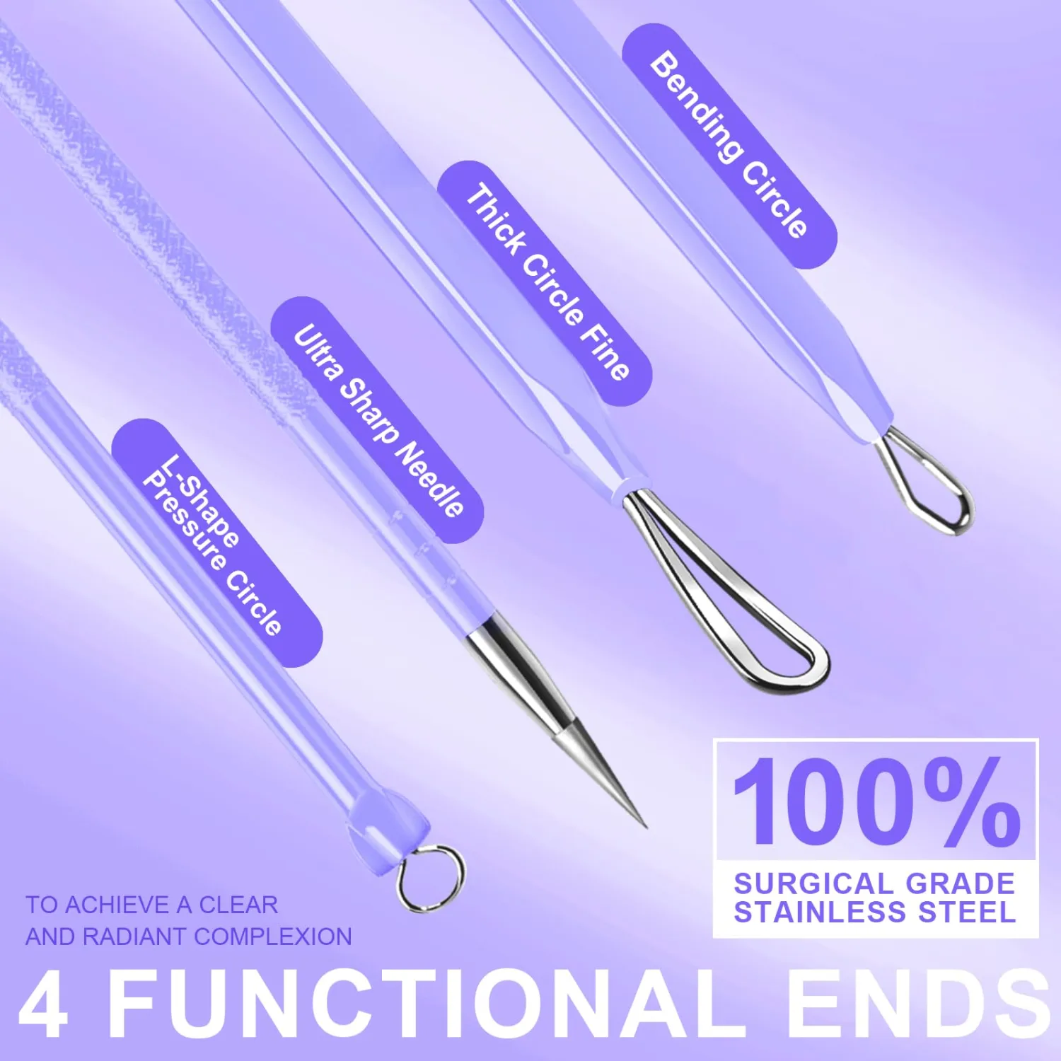 Teenitor Pimple Extractor Acne Treatment Tool Blackhead Comedone Removal 2-in-1 Popper Tool for Face Blackhead Extractor Tool Purple