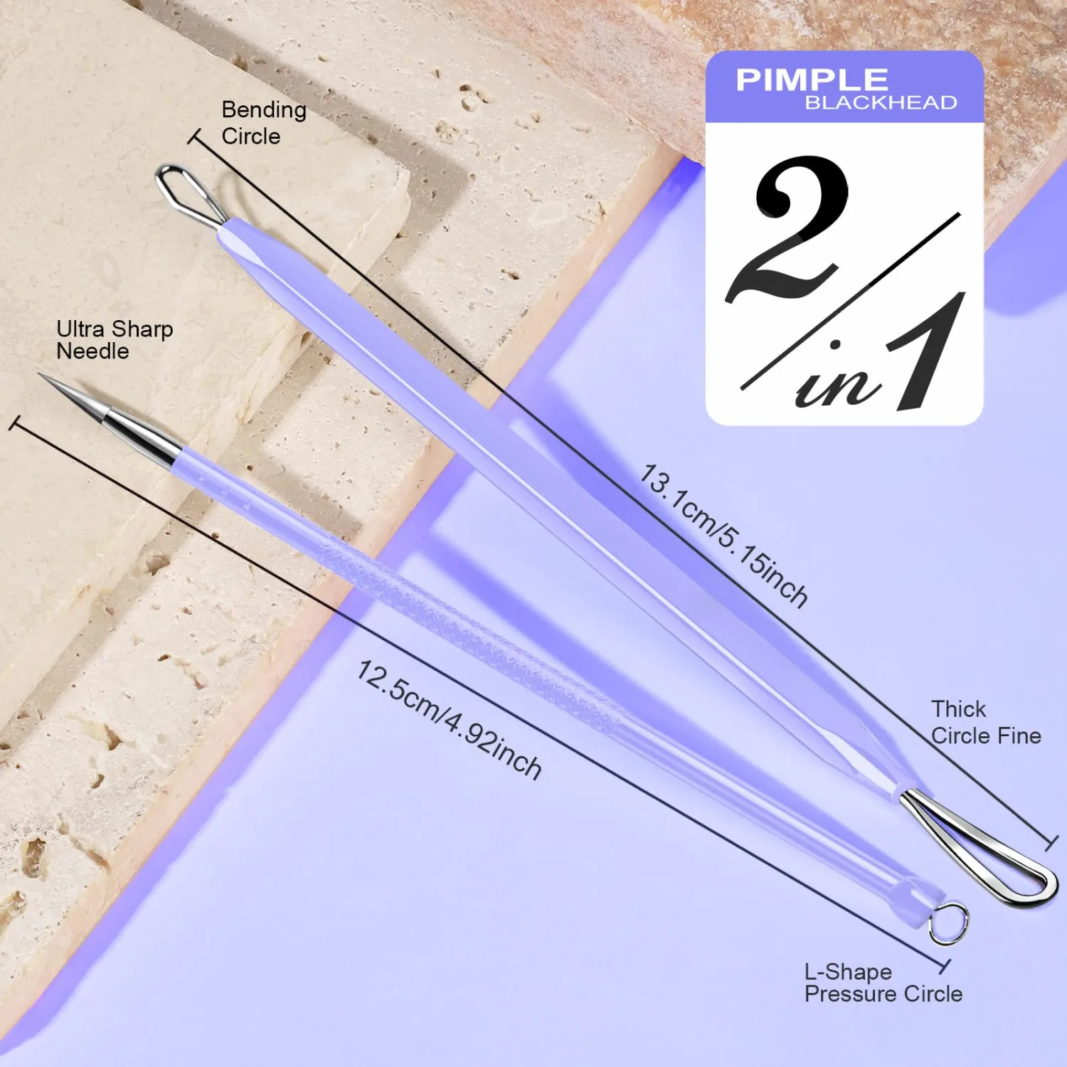 Teenitor Pimple Extractor Acne Treatment Tool Blackhead Comedone Removal 2-in-1 Popper Tool for Face Blackhead Extractor Tool Purple