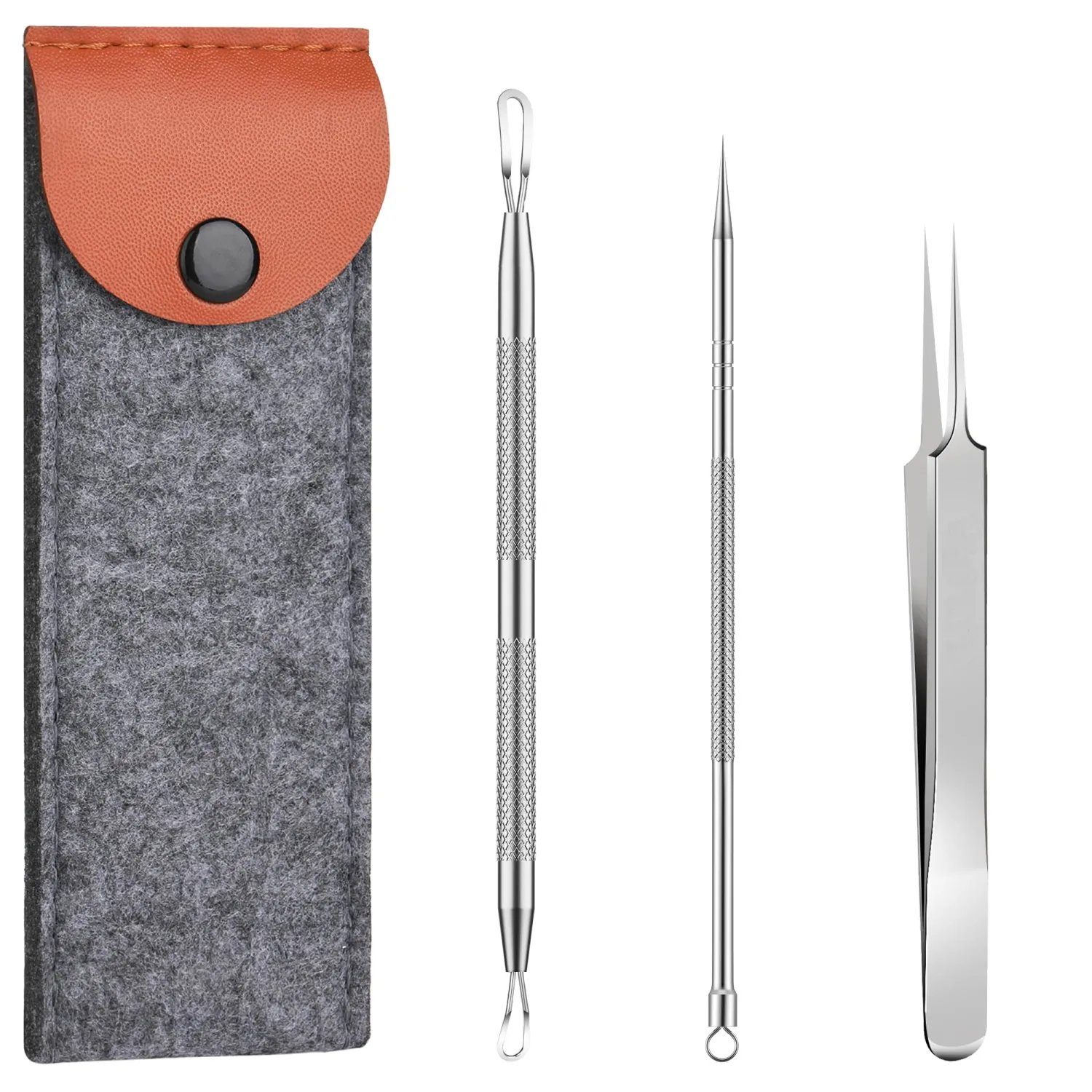 Skin Care Tool Kit, 3 PCS Stainless Steel Skin Beauty Tools with Storage Bag, Precision Tweezers and Double End Loop Tool, Daily Facial Skin Care Set for Home and Beauty Salon Use