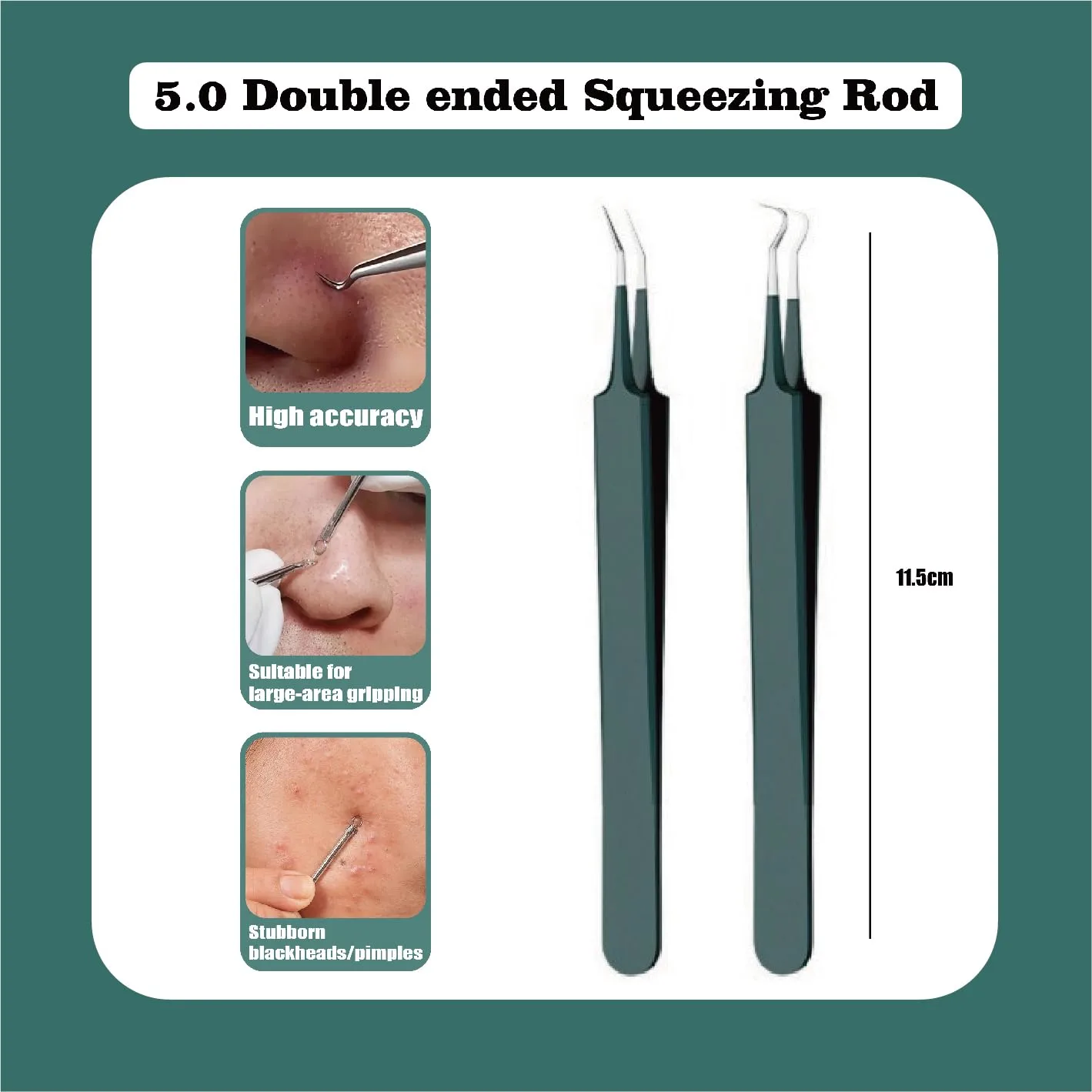 Professional Blackhead and Acne Clips, Tools for Squeezing Acne, Tweezers Tool Set, Professional Tools for Beauticians (Dark Green Three Piece Set)