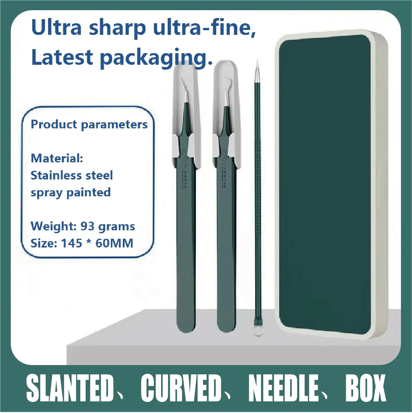 Professional Blackhead and Acne Clips, Tools for Squeezing Acne, Tweezers Tool Set, Professional Tools for Beauticians (Dark Green Three Piece Set)