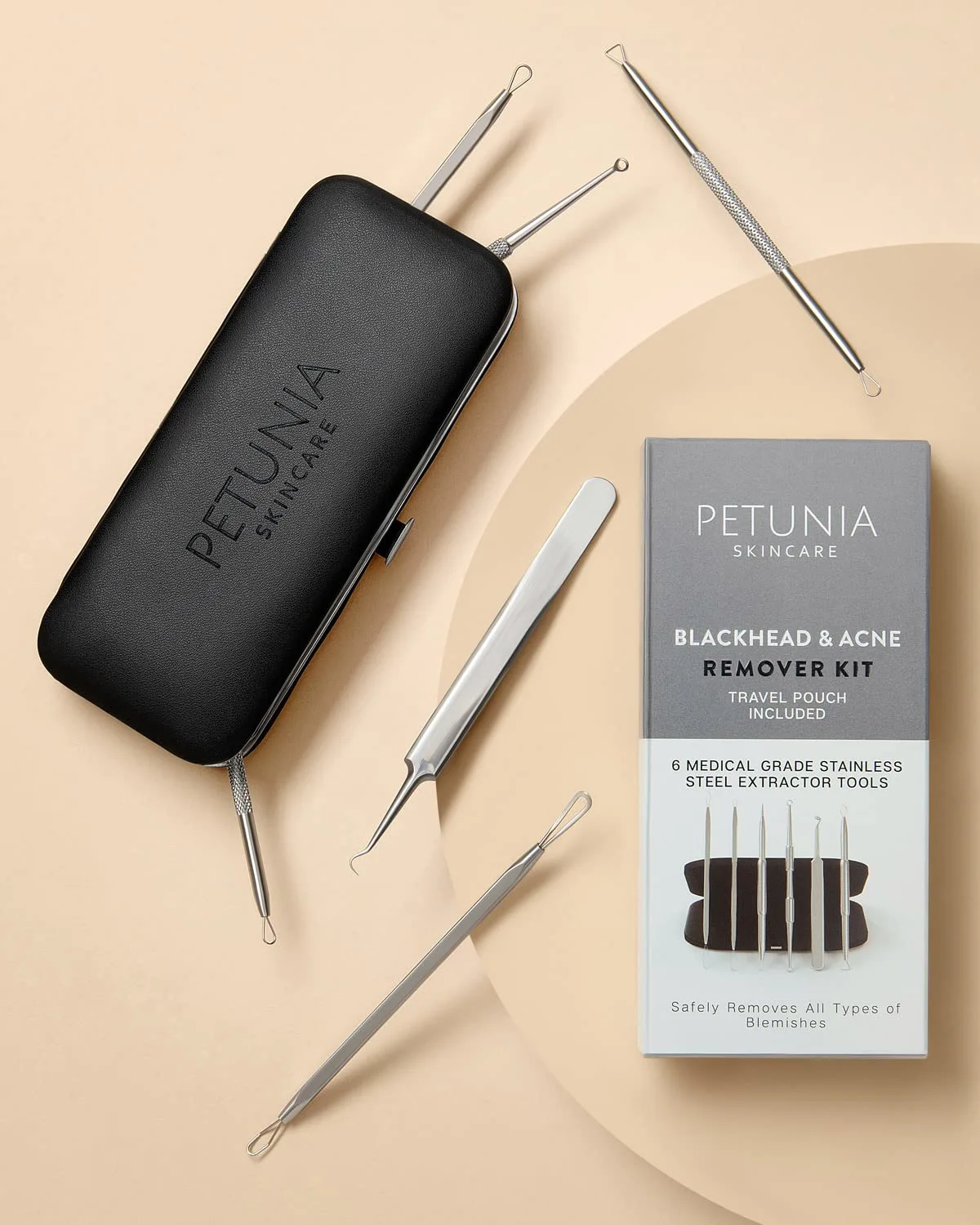 6 Piece Set Pimple Popper Blackhead Remover and Acne Extractor Kit Specifically Treats Face Blemishes Zits and Whiteheads - Perfect Stocking Stuffer, Includes Giftbox and Travel Case
