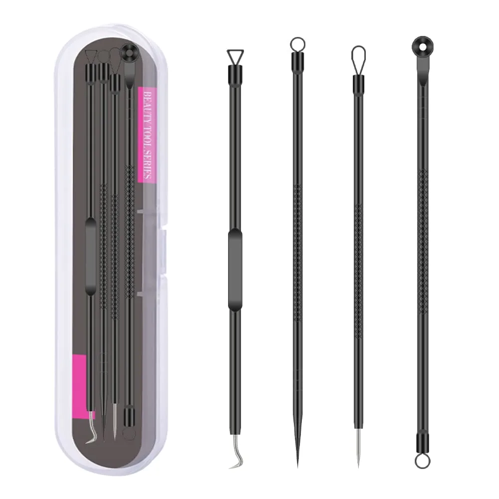 Blackhead Remover Pimple Popper Tool Kit 4 Pcs Acne Comedone Zit Blackhead Extractor Tool for Nose Face,Stainless Steel Whitehead Popping Removal Tool Set