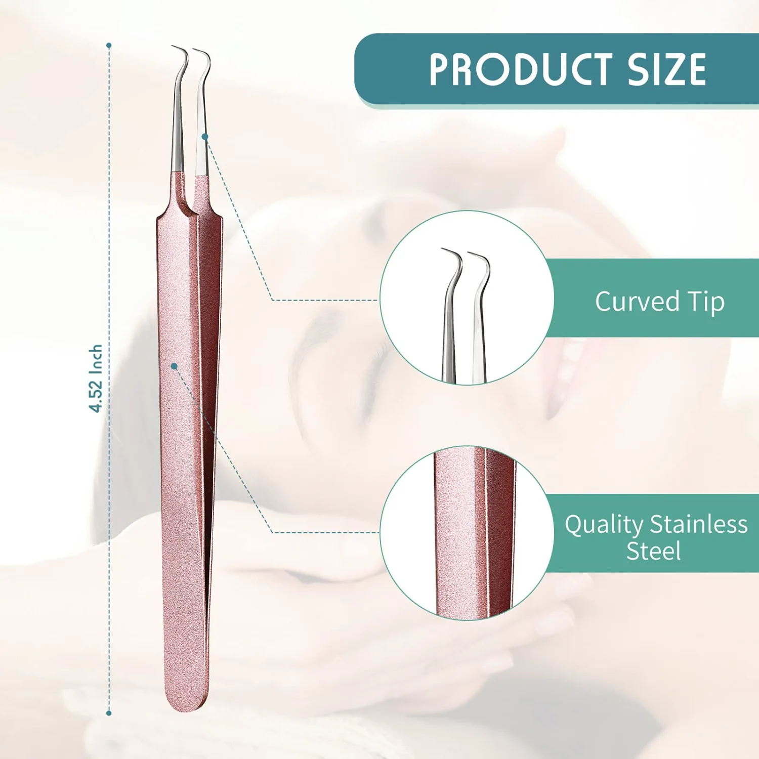 Honoson 3 Pcs Blackhead Tweezer Stainless Steel Pimple Tweezers Tool for Remove Zit Whitehead Pimple Bend Curved Extractor Tweezer Skin Blackhead Remover Tools(Champagne Purple)